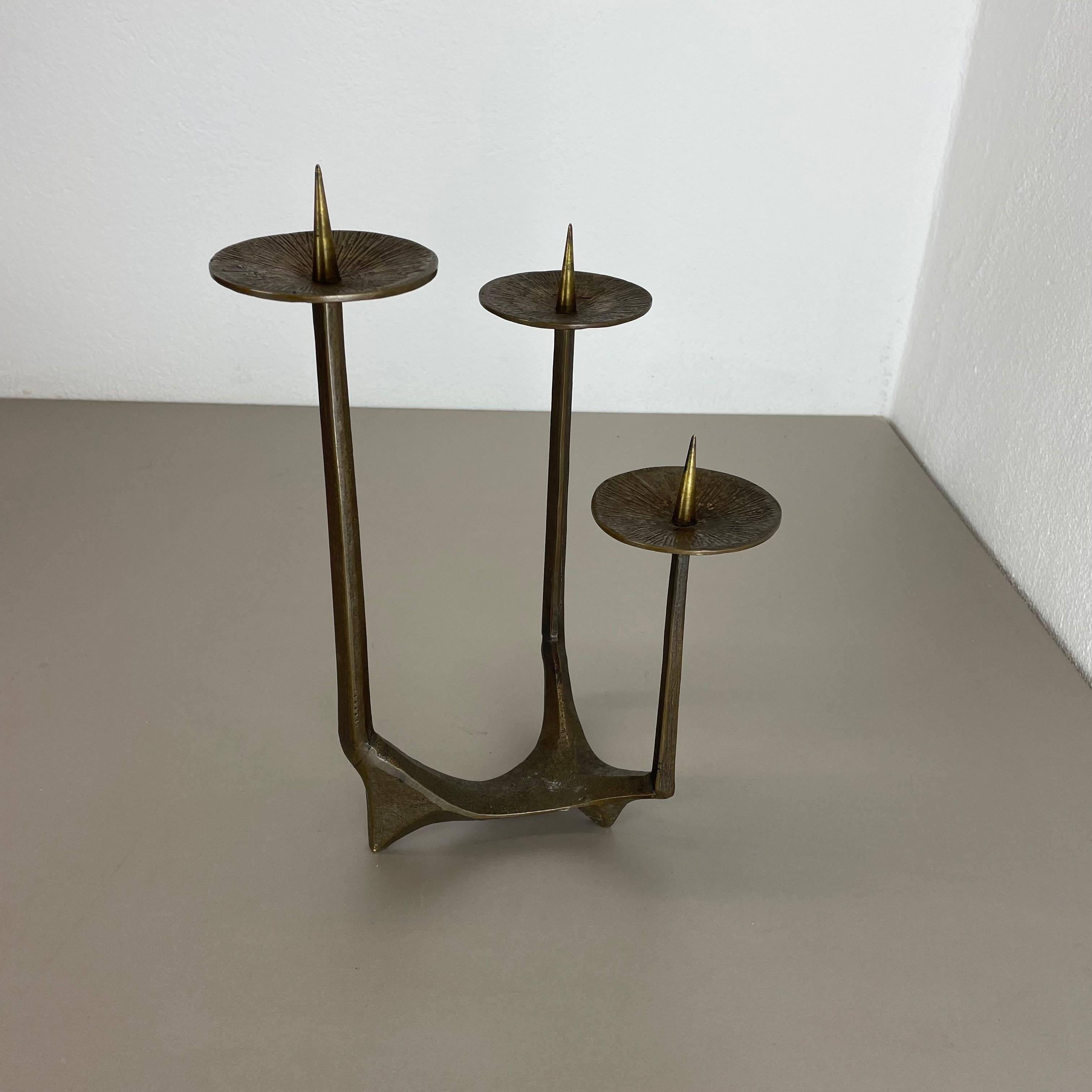 German Modernist Sculptural Brutalist Bronze Metal Candleholder, France, 1970s For Sale