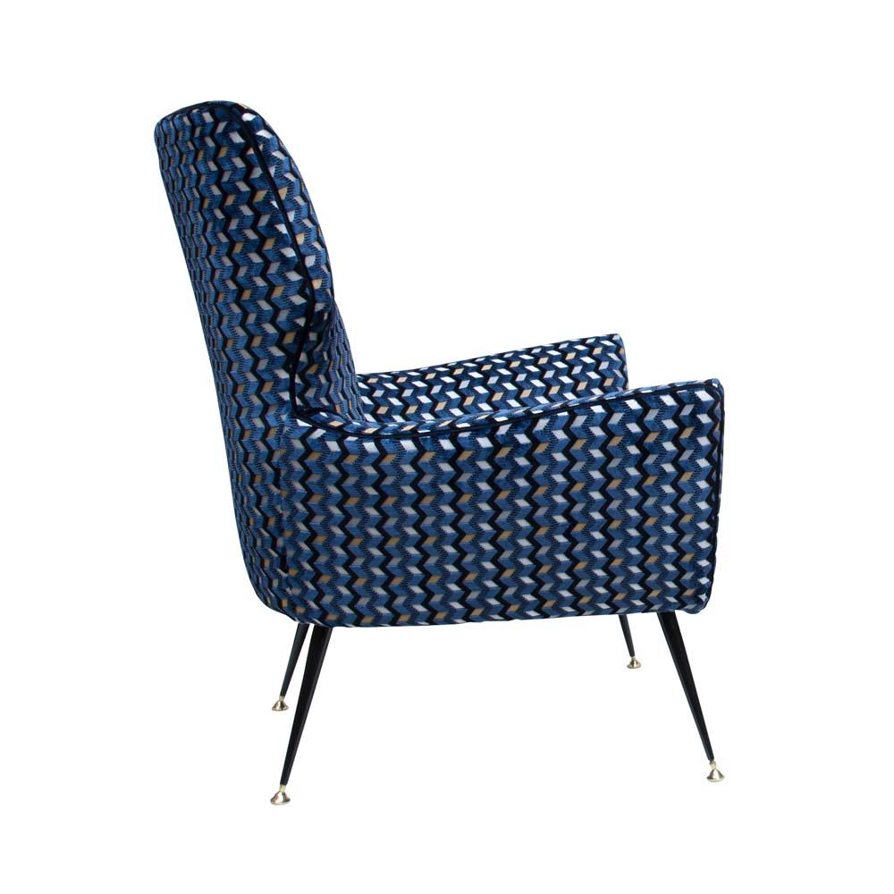 Modernist Armchair Blue Black Gold Velvet Upholstery Italian Design G. Radice In Good Condition In London, GB