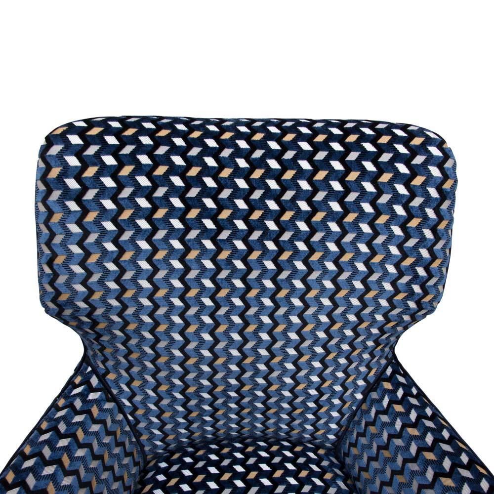 Mid-20th Century Modernist Armchair Blue Black Gold Velvet Upholstery Italian Design G. Radice