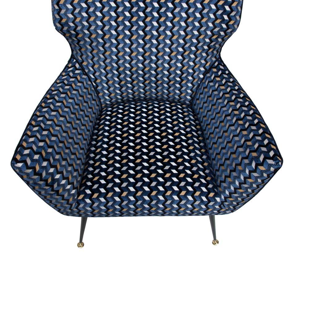Modernist Armchair Blue Black Gold Velvet Upholstery Italian Design G. Radice 1
