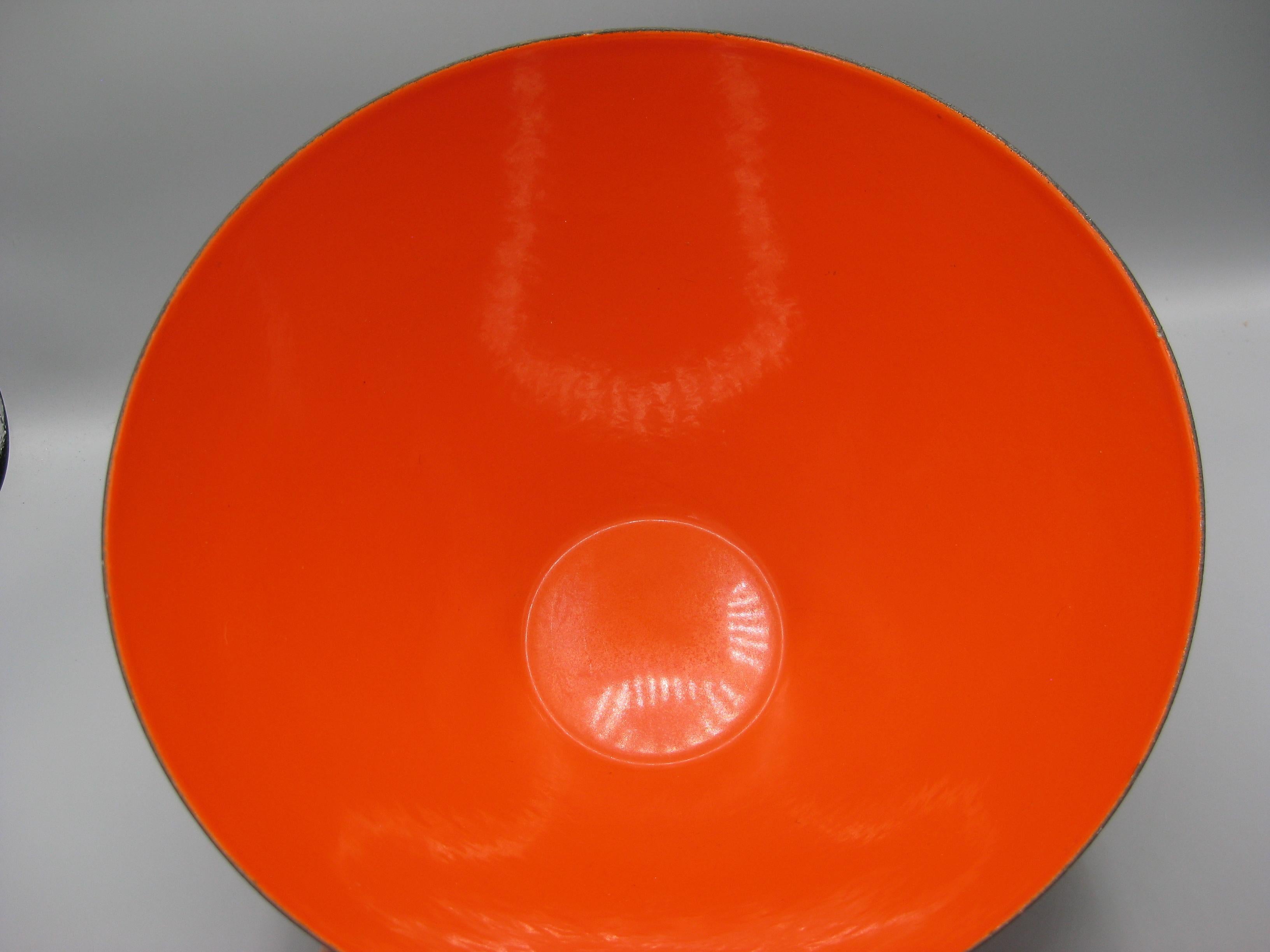 Modernist 50's Krenit Bowl Herbert Krenchel Orange Enamel & Black Denmark BIG! For Sale 2