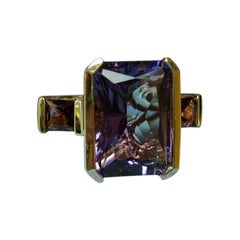 Modernist 5.8 Carat Amethyst 14 Karat Gold Ring Retro Emerald Cut