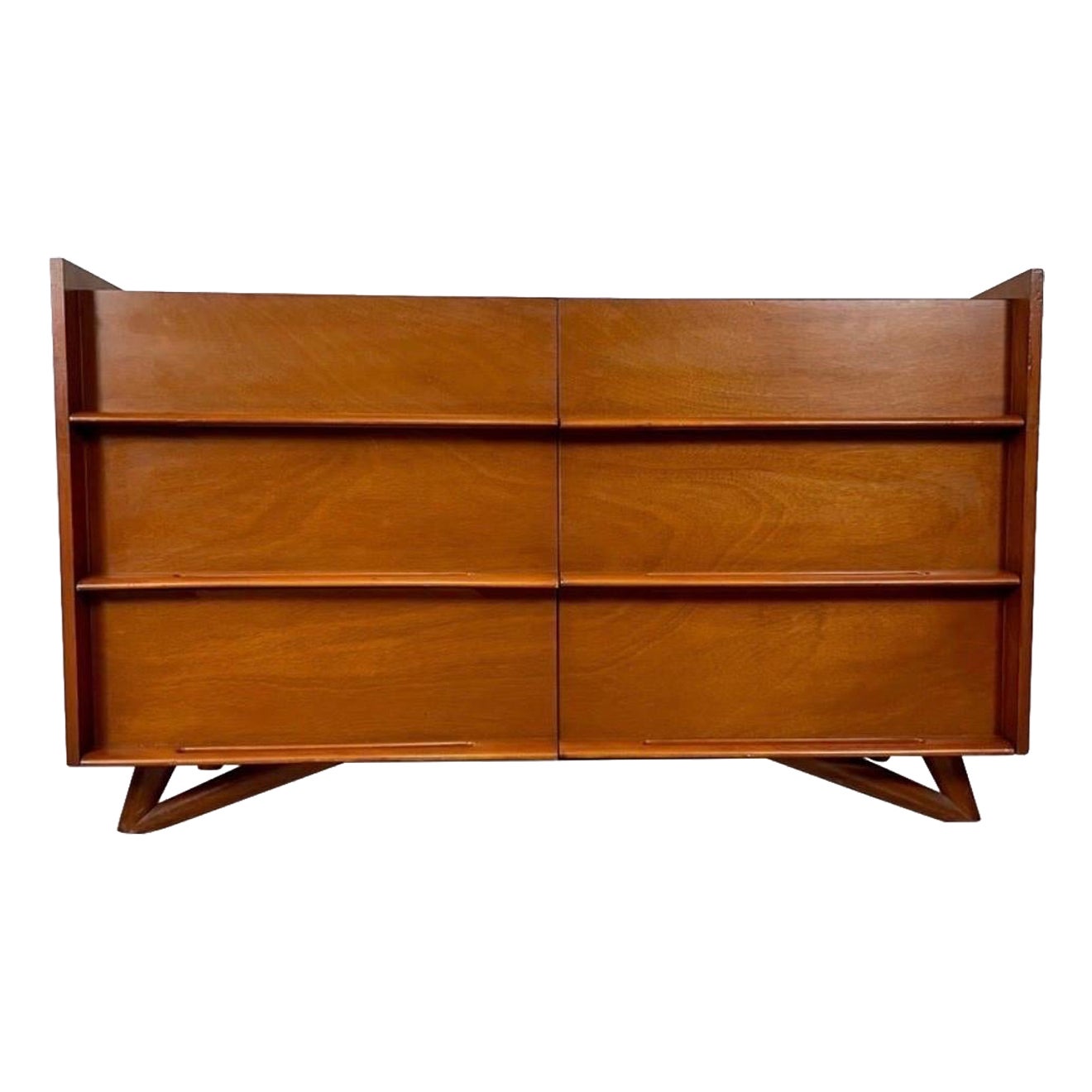 Modernist 6 Drawer Dresser with Sculpted Drawer Pulls by Edmond J. Spence For Sale