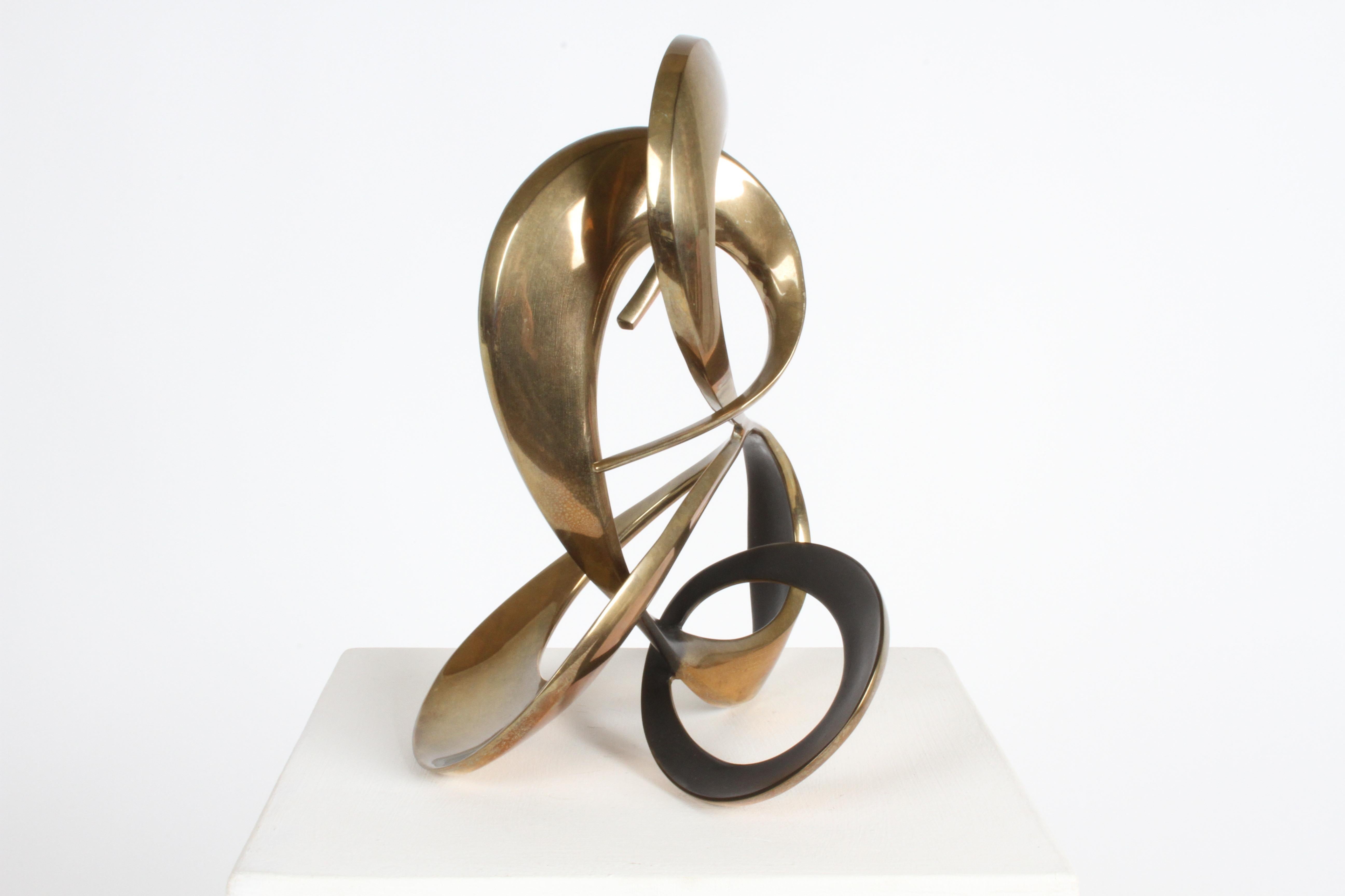 Modernist 80s Bronze Abstract Free Form Sculpture by Artist Bob Bennett #80/100 1