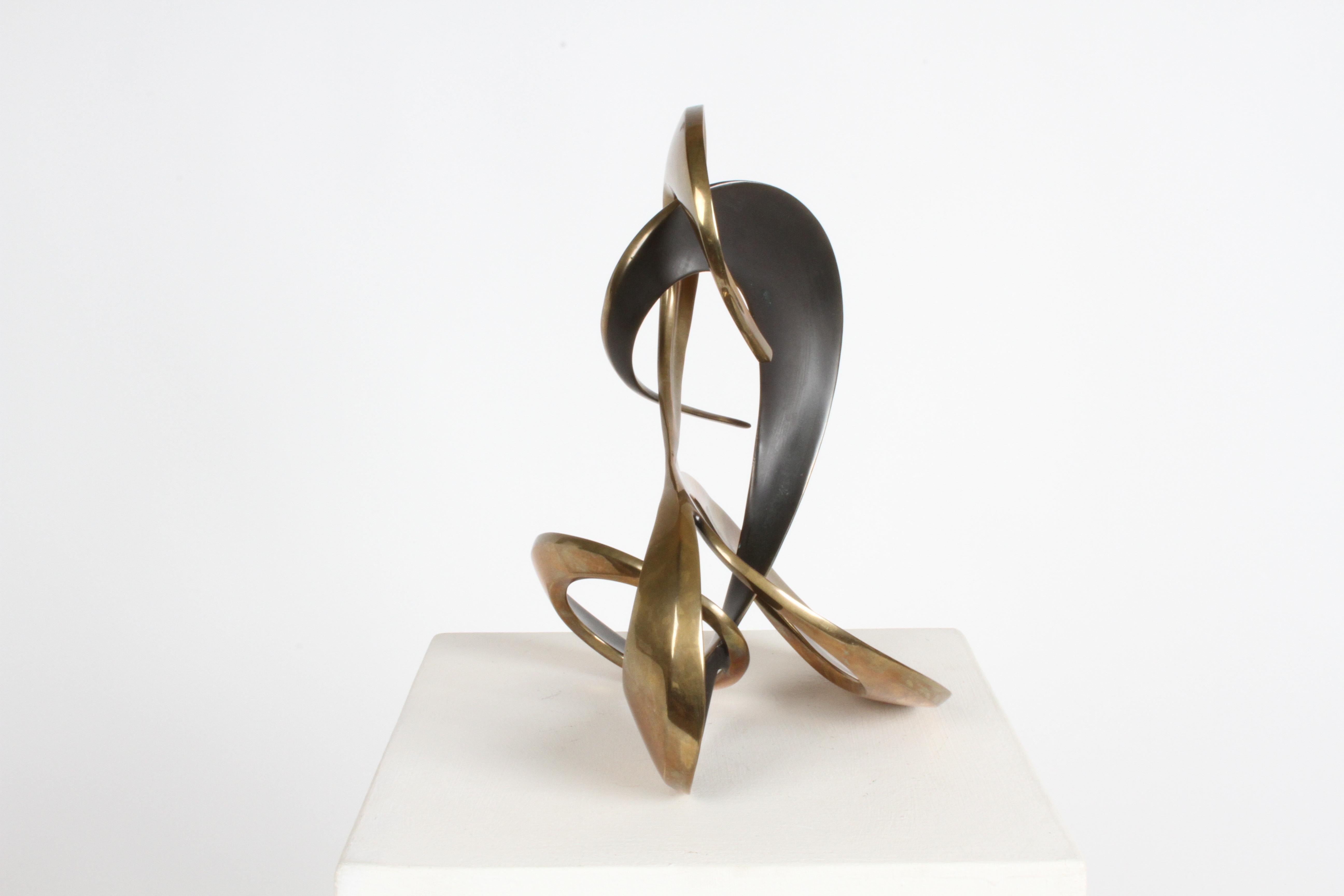 Mid-Century Modern Modernist 80s Bronze Abstract Free Form Sculpture by Artist Bob Bennett #80/100