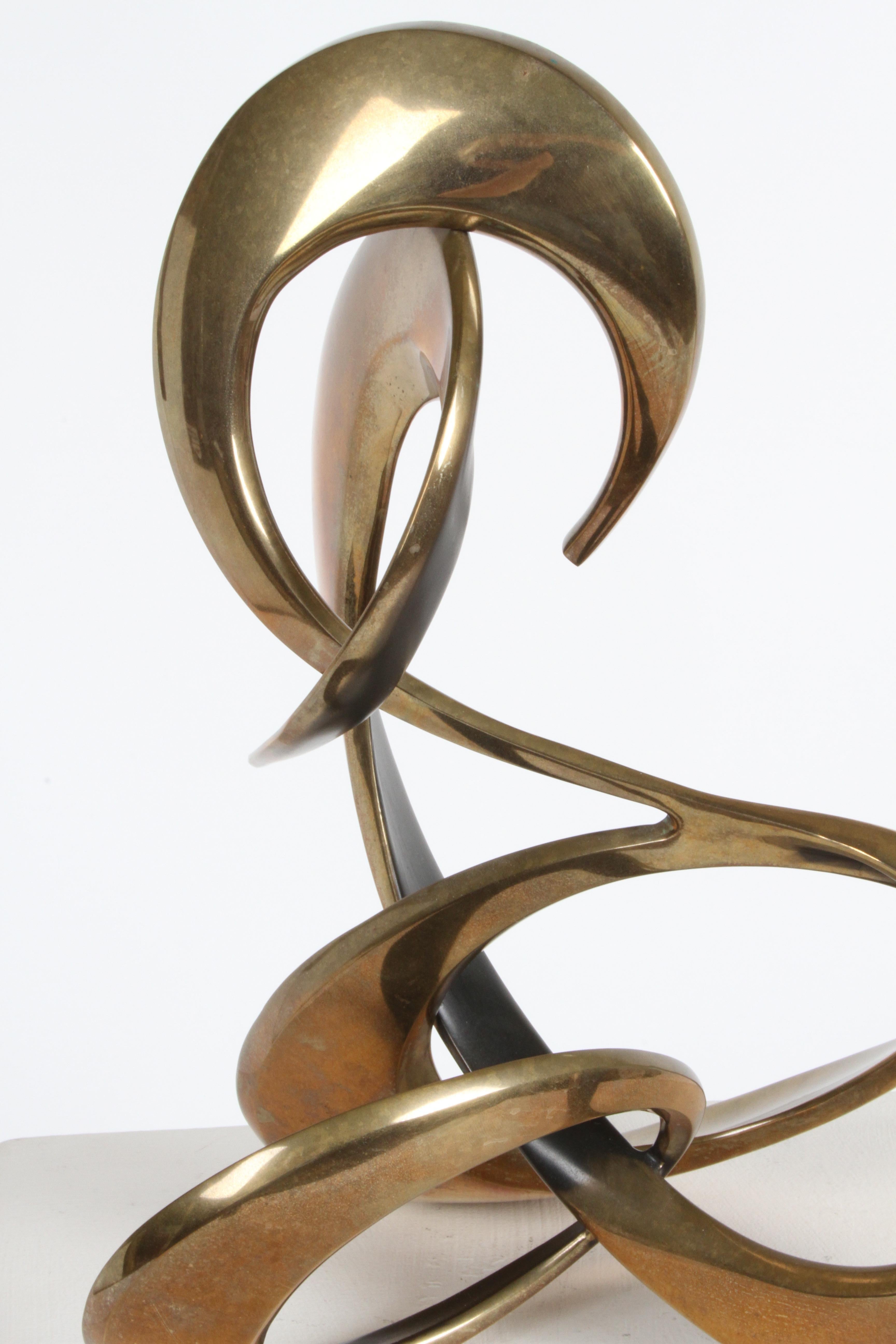 Modernist 80s Bronze Abstract Free Form Sculpture by Artist Bob Bennett #80/100 In Good Condition In St. Louis, MO