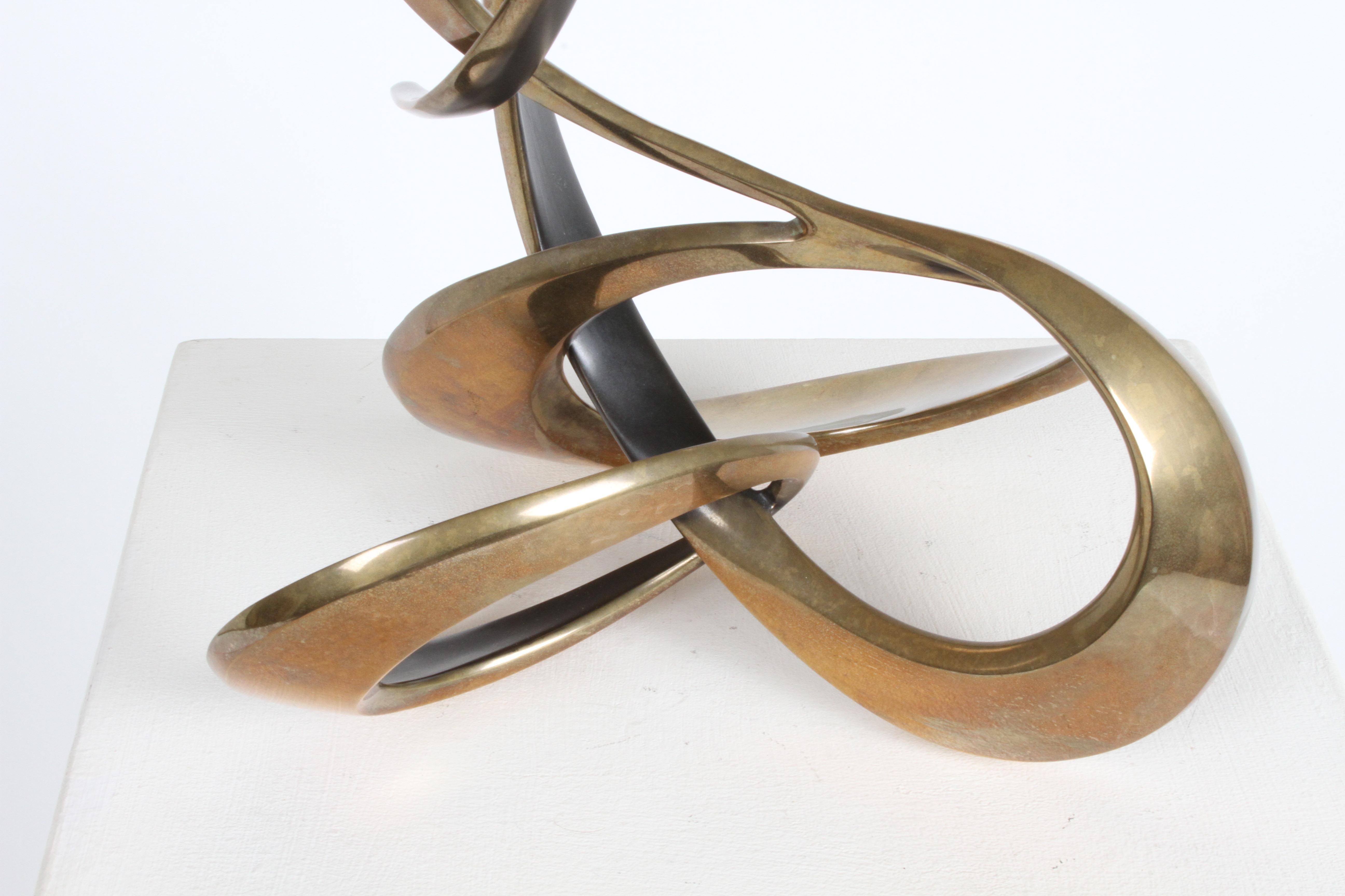 Late 20th Century Modernist 80s Bronze Abstract Free Form Sculpture by Artist Bob Bennett #80/100