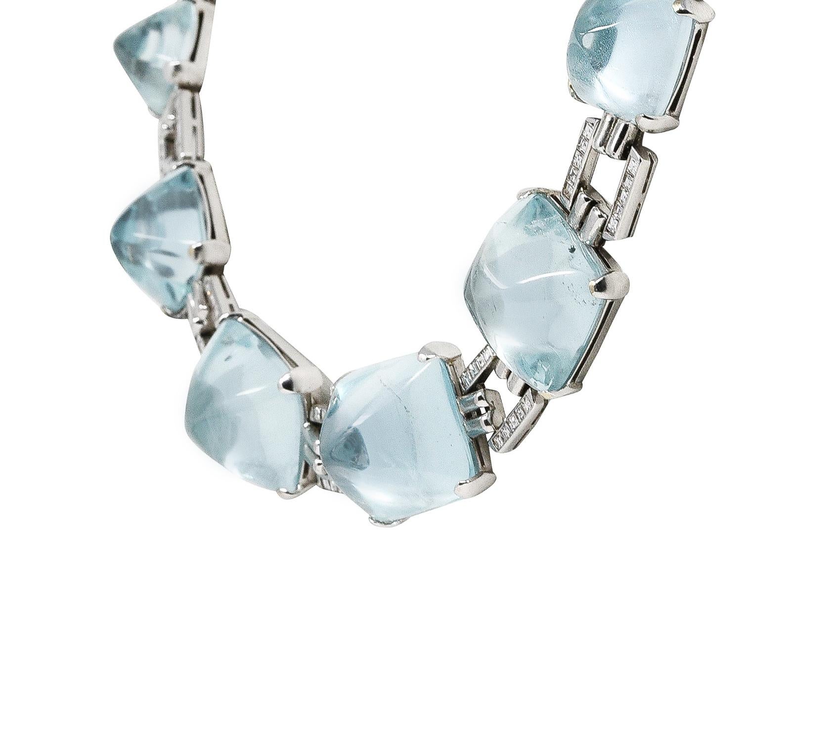 Modernist 92 Carats Sugar Loaf Aquamarine Diamond 18 Karat White Gold Necklace In Excellent Condition In Philadelphia, PA