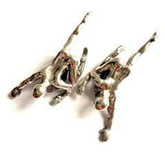 Modernist 925 sterling silver body sculptural clip-on earrings 5cm 9.20g vintage