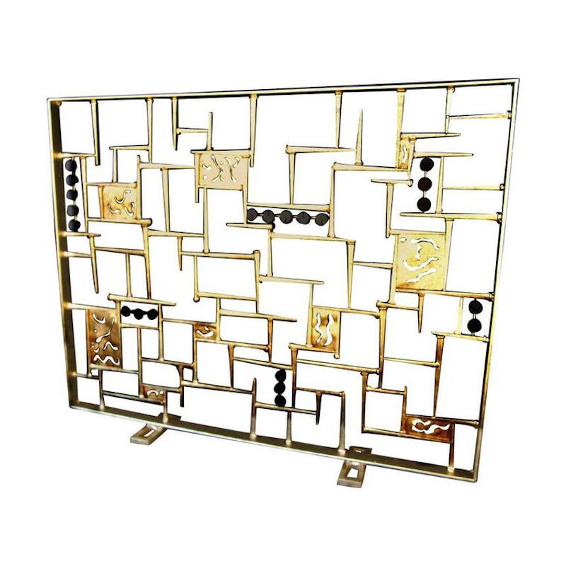 "Modernist" a Sculptural Gilded Metal Firescreen by American Artist Del Williams For Sale