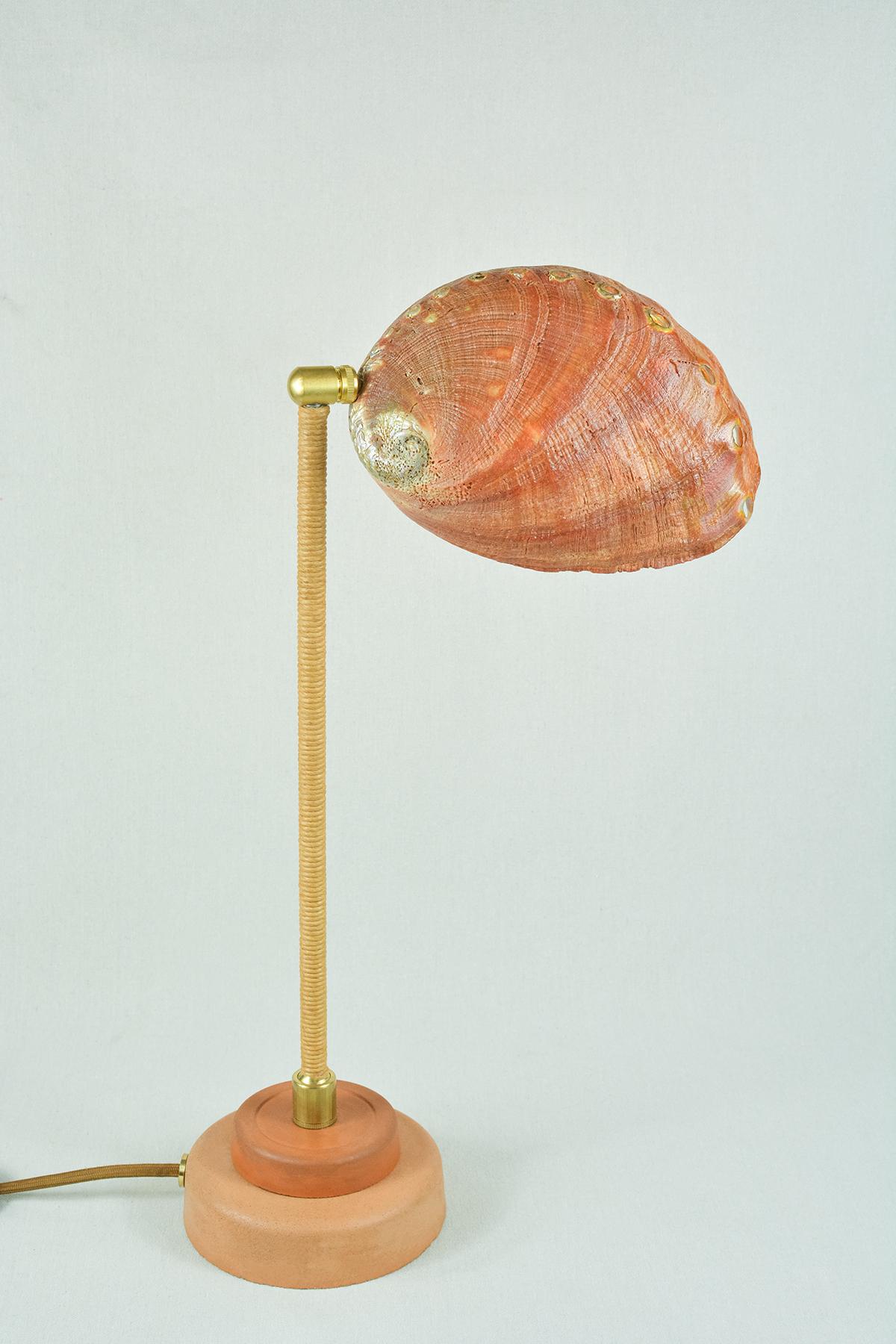 American Modernist 'Abalone Lawyer's Lamp' with Real Vintage Abalone Seashell Shade For Sale