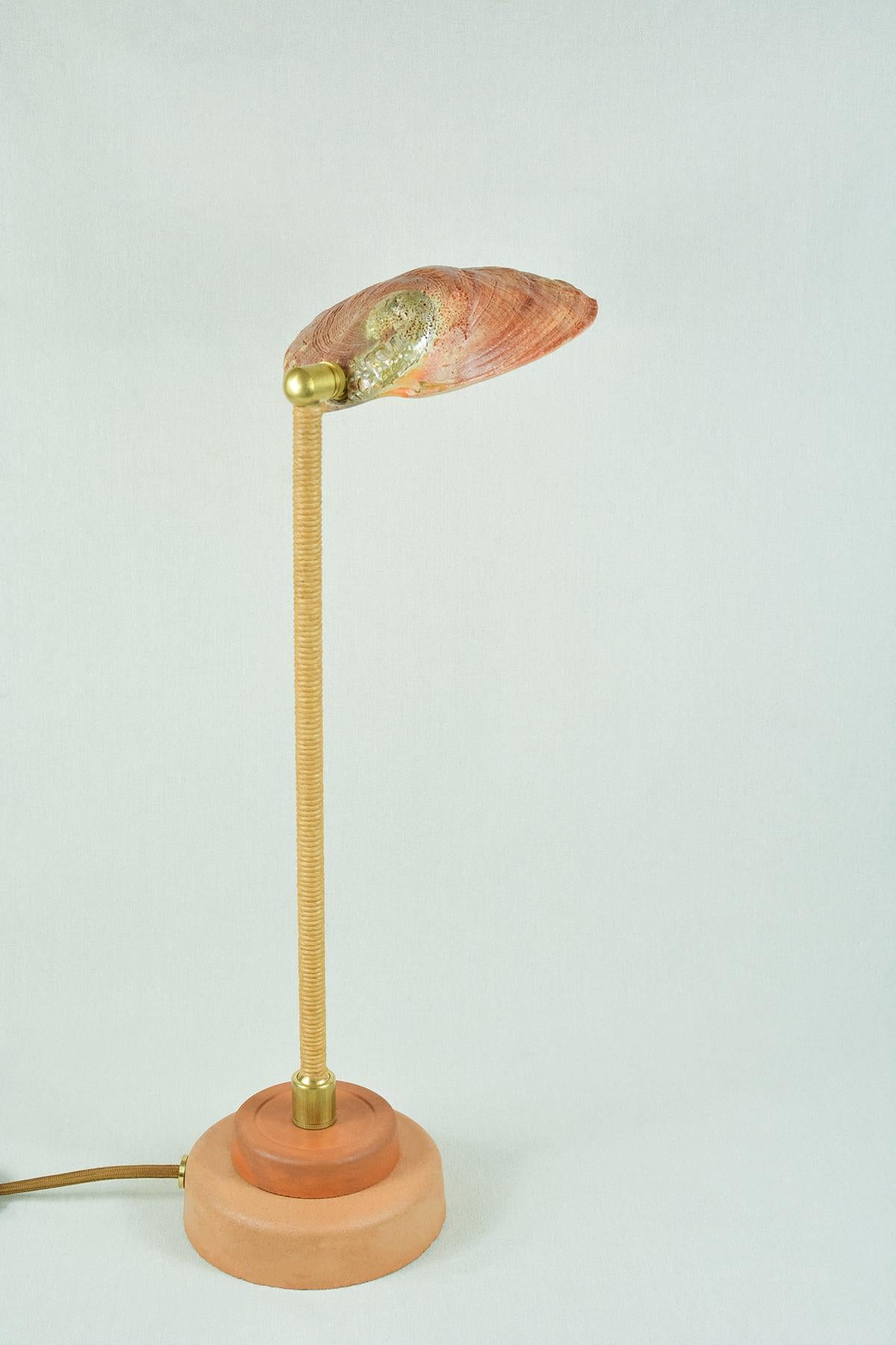 Cast Modernist 'Abalone Lawyer's Lamp' with Real Vintage Abalone Seashell Shade For Sale
