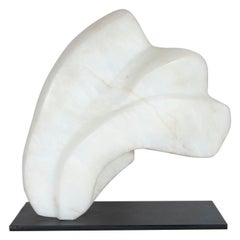 Modernist Abstract Amorphic Carrera Marble Statue on Black Enamel Steel Base
