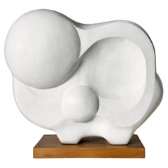 Modernist Abstract Freeform Artist Signed White Plaster Organic Sculpture 1990s