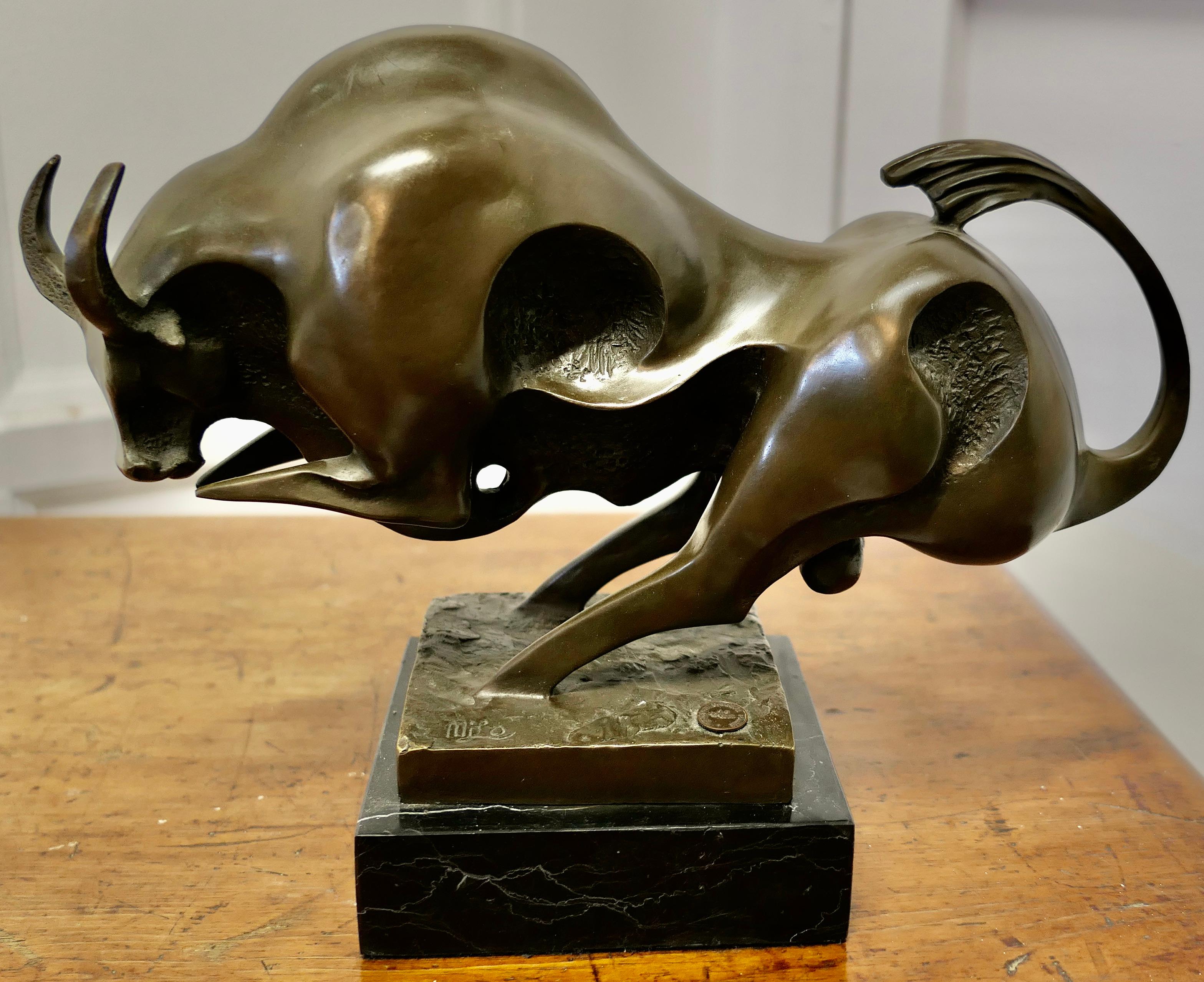Modernist Abstract Bronze Sculpture of a Bull on a Marble Plinth
A nicely detailed Charging Bull, top quality bronze bull depicted in mid movement and mounted on a solid marble base, signed and with the Paris foundry mark
Created using the hot