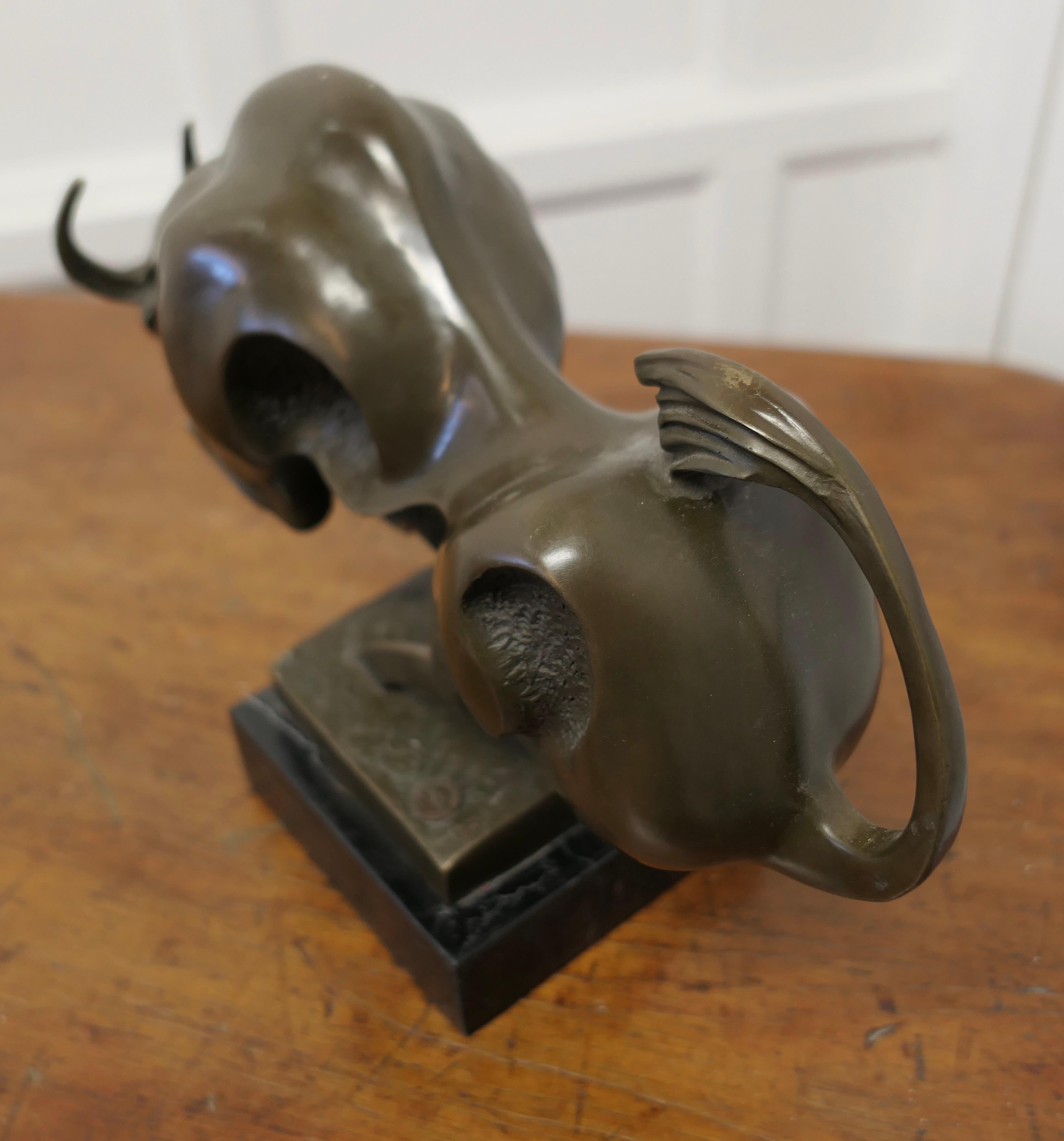 Late 20th Century Modernist Abstract Bronze Sculpture of a Bull on a Marble Plinth For Sale
