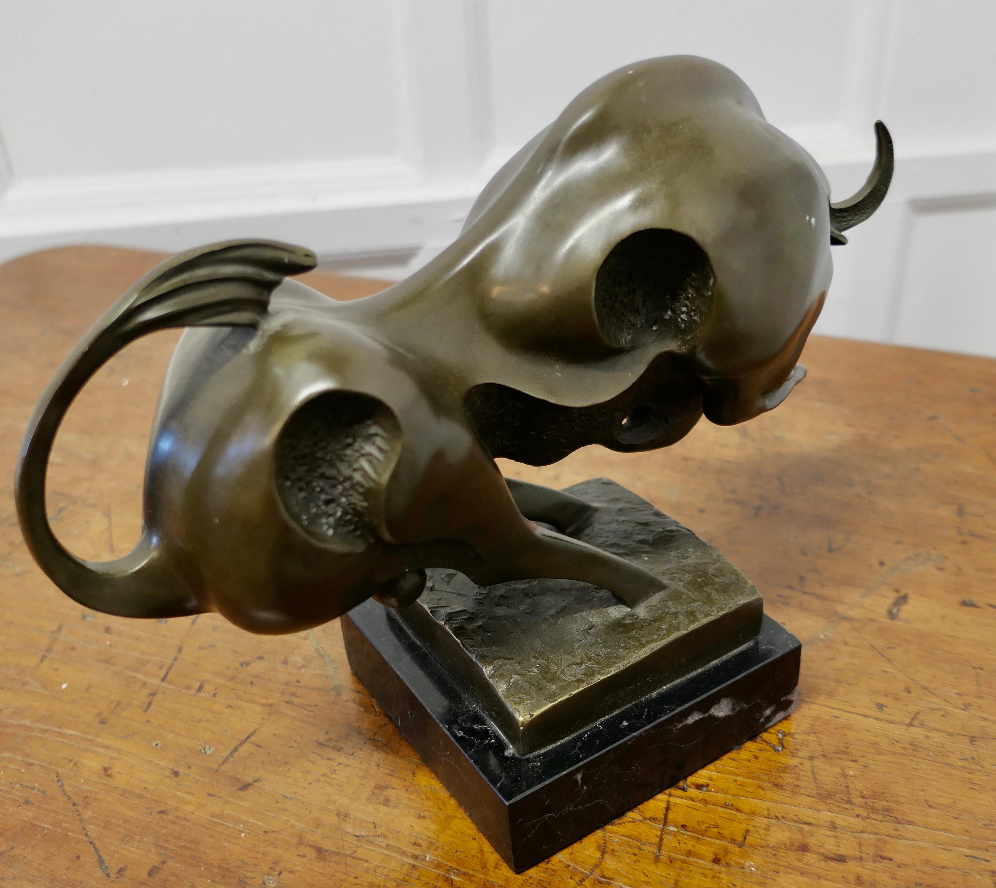 Modernist Abstract Bronze Sculpture of a Bull on a Marble Plinth For Sale 2