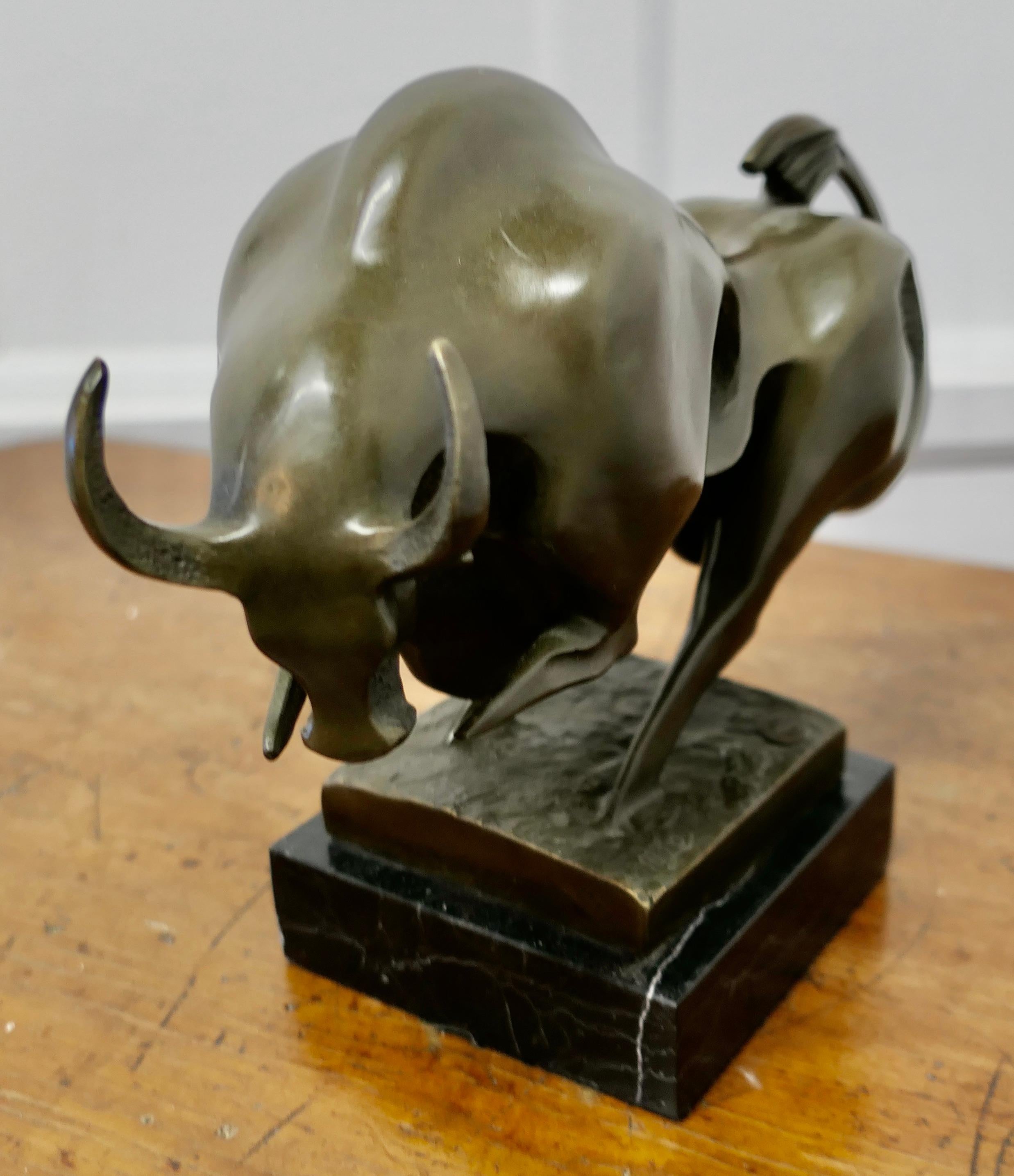 Modernist Abstract Bronze Sculpture of a Bull on a Marble Plinth For Sale 3