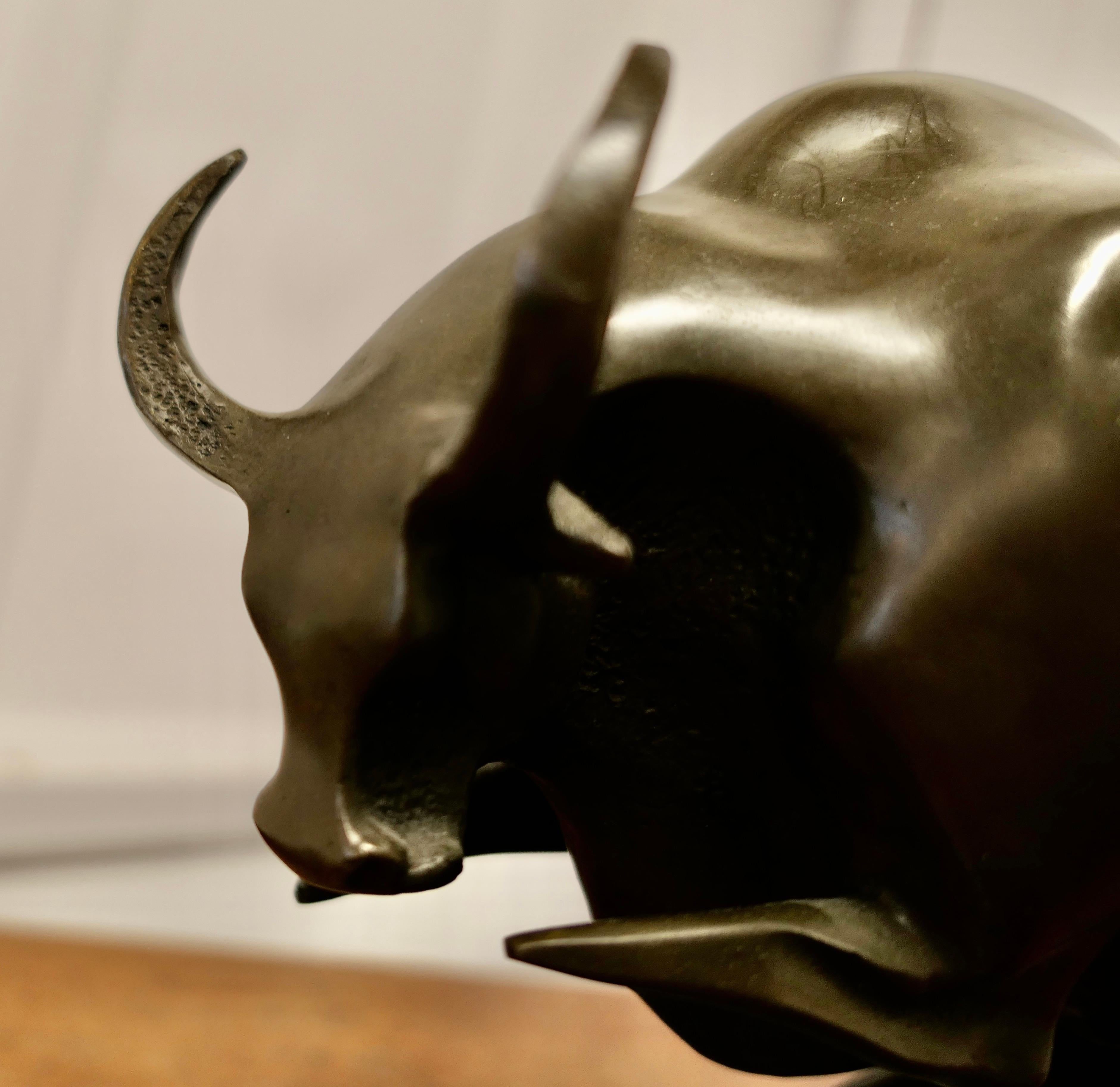 Modernist Abstract Bronze Sculpture of a Bull on a Marble Plinth For Sale 4