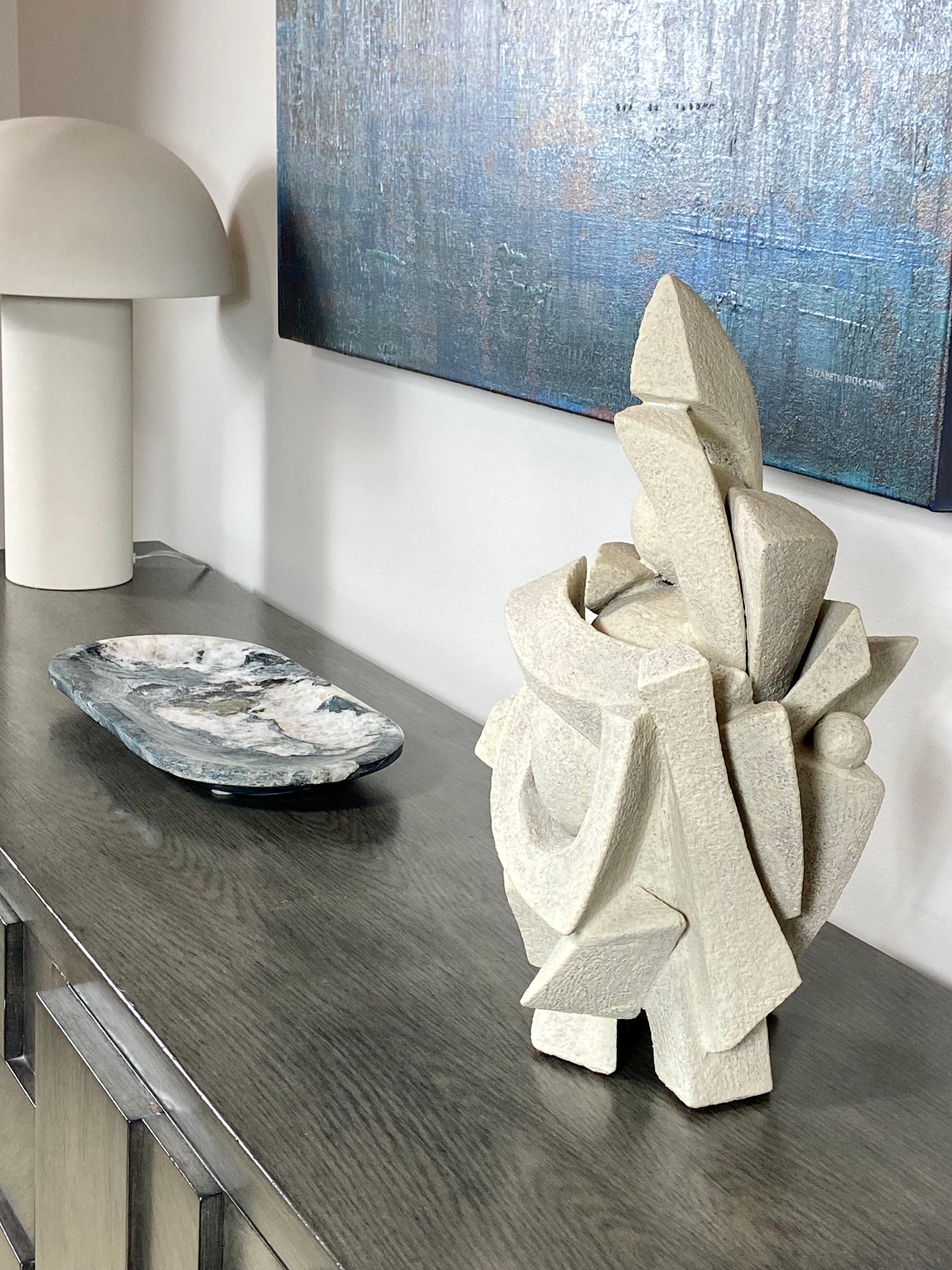 Hand-Carved Modernist Abstract Ceramic Sculpture by Titia Estes For Sale
