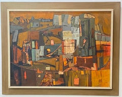Modernist Abstract Cityscape Painting by California Artist Maurice Lapp 1970's