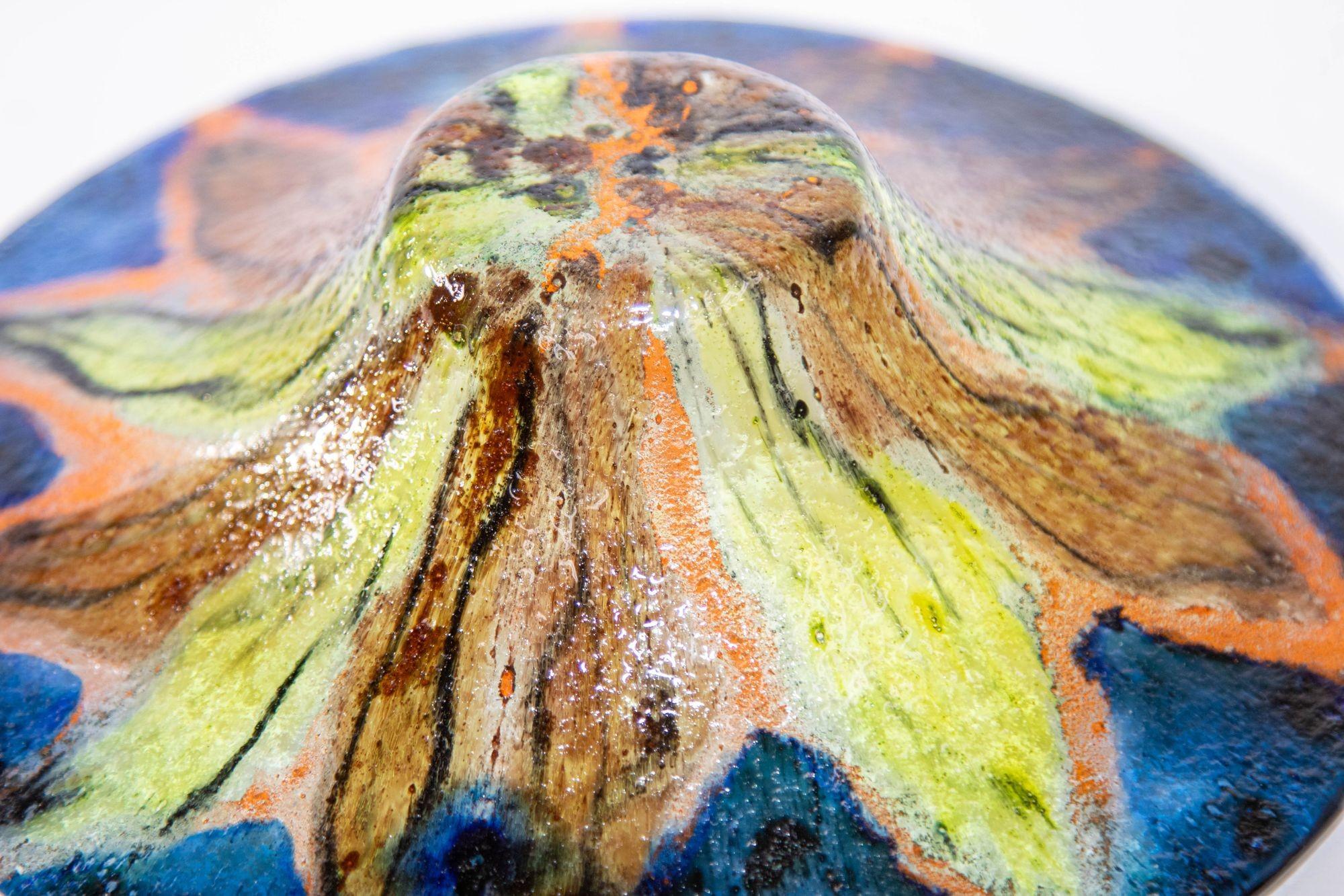 Modernist Abstract Colorful Art Glass Sunburst Bowl For Sale 4