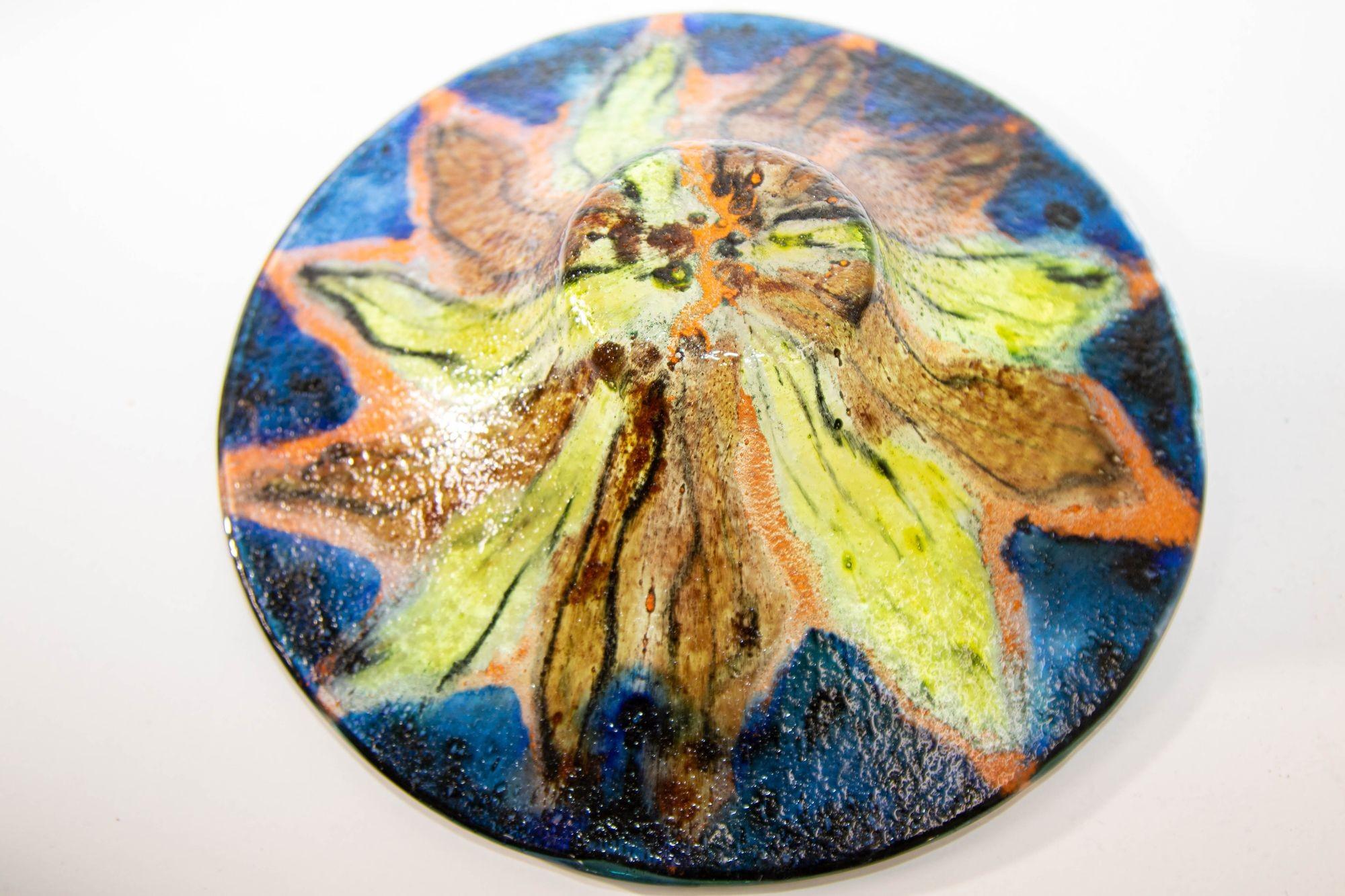 Modernist Abstract Colorful Art Glass Sunburst Bowl For Sale 5