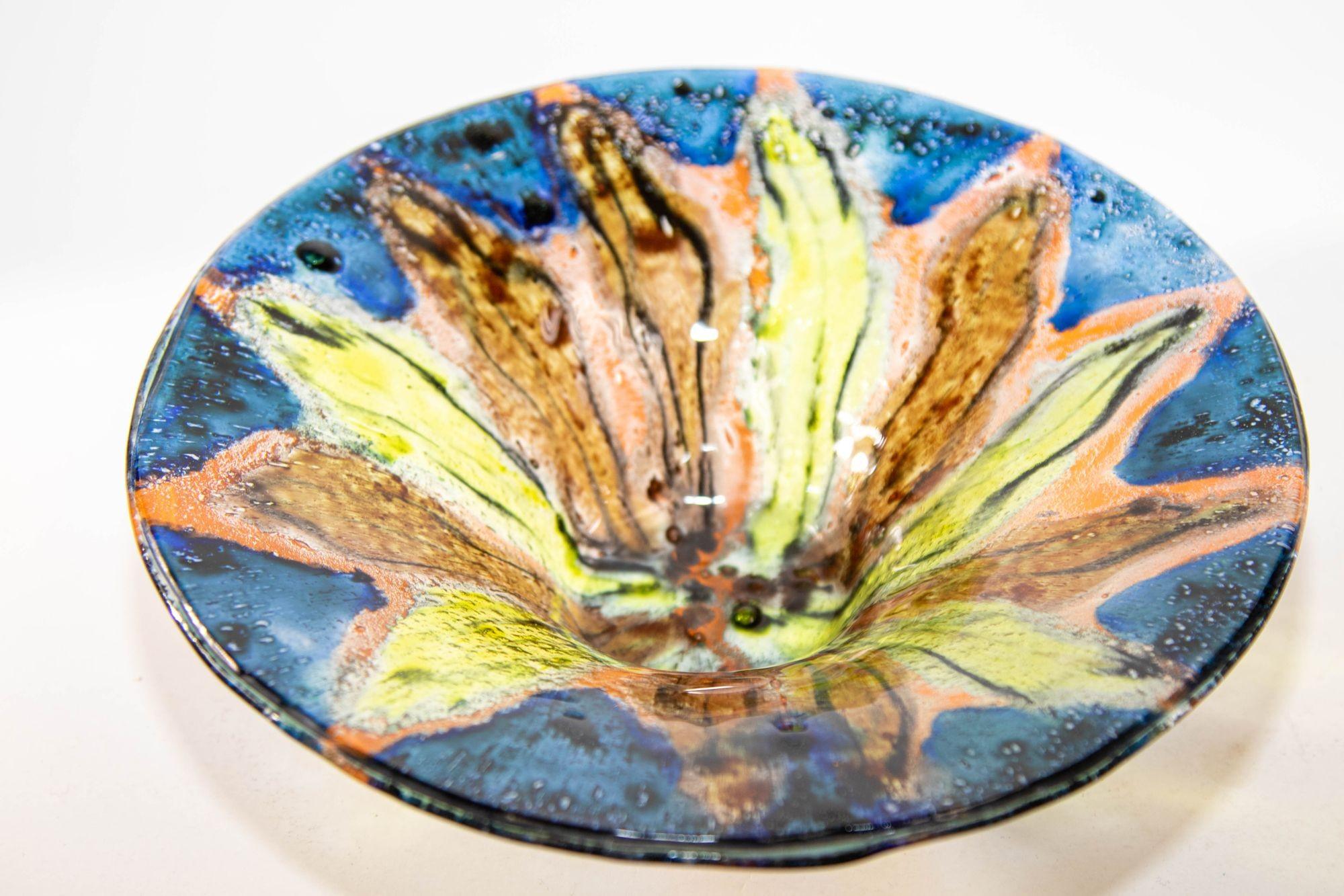 Modernist Abstract Colorful Art Glass Sunburst Bowl For Sale 7