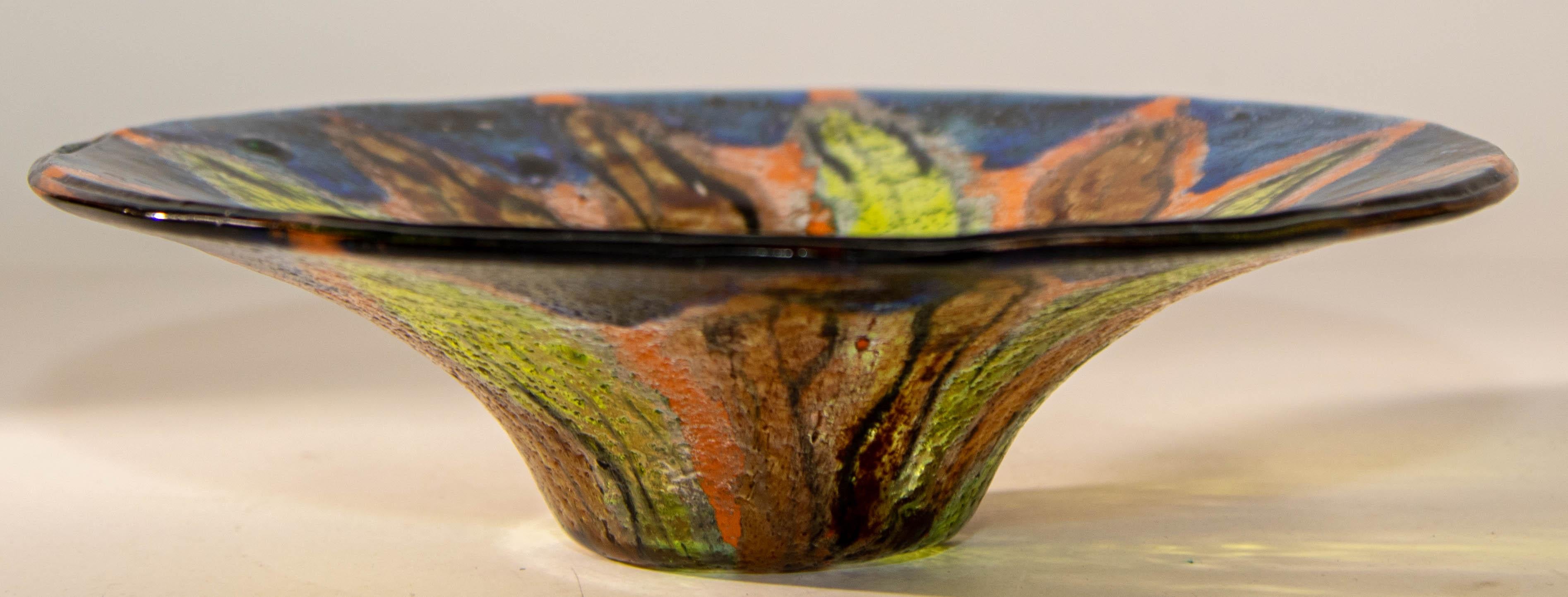 Modernist Abstract Colorful Art Glass Sunburst Bowl For Sale 8