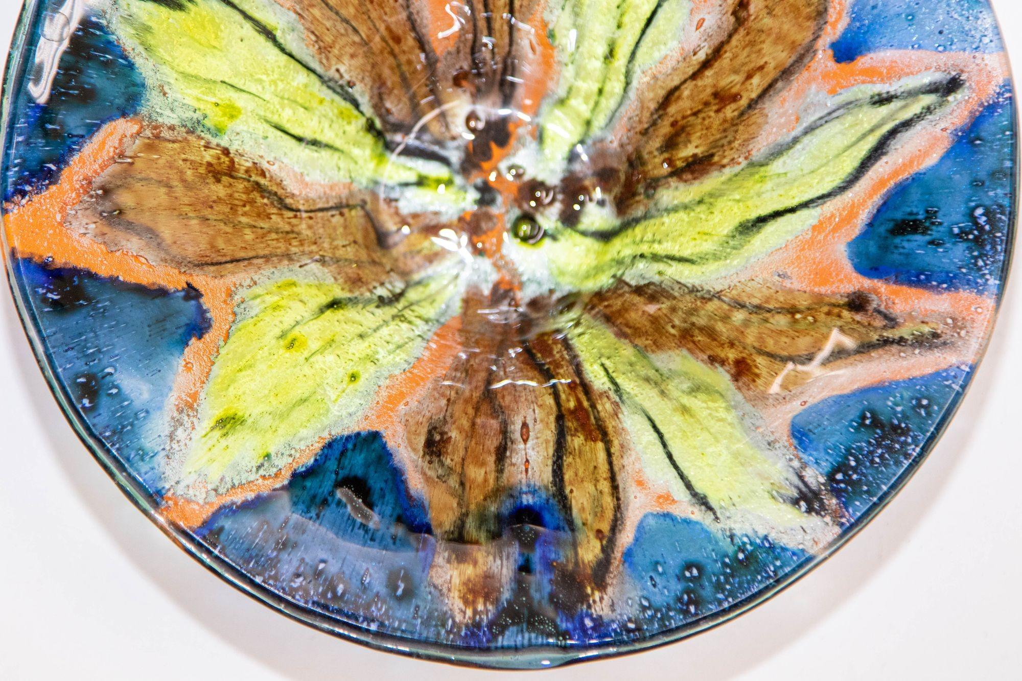 Modernist Abstract Colorful Art Glass Sunburst Bowl For Sale 9