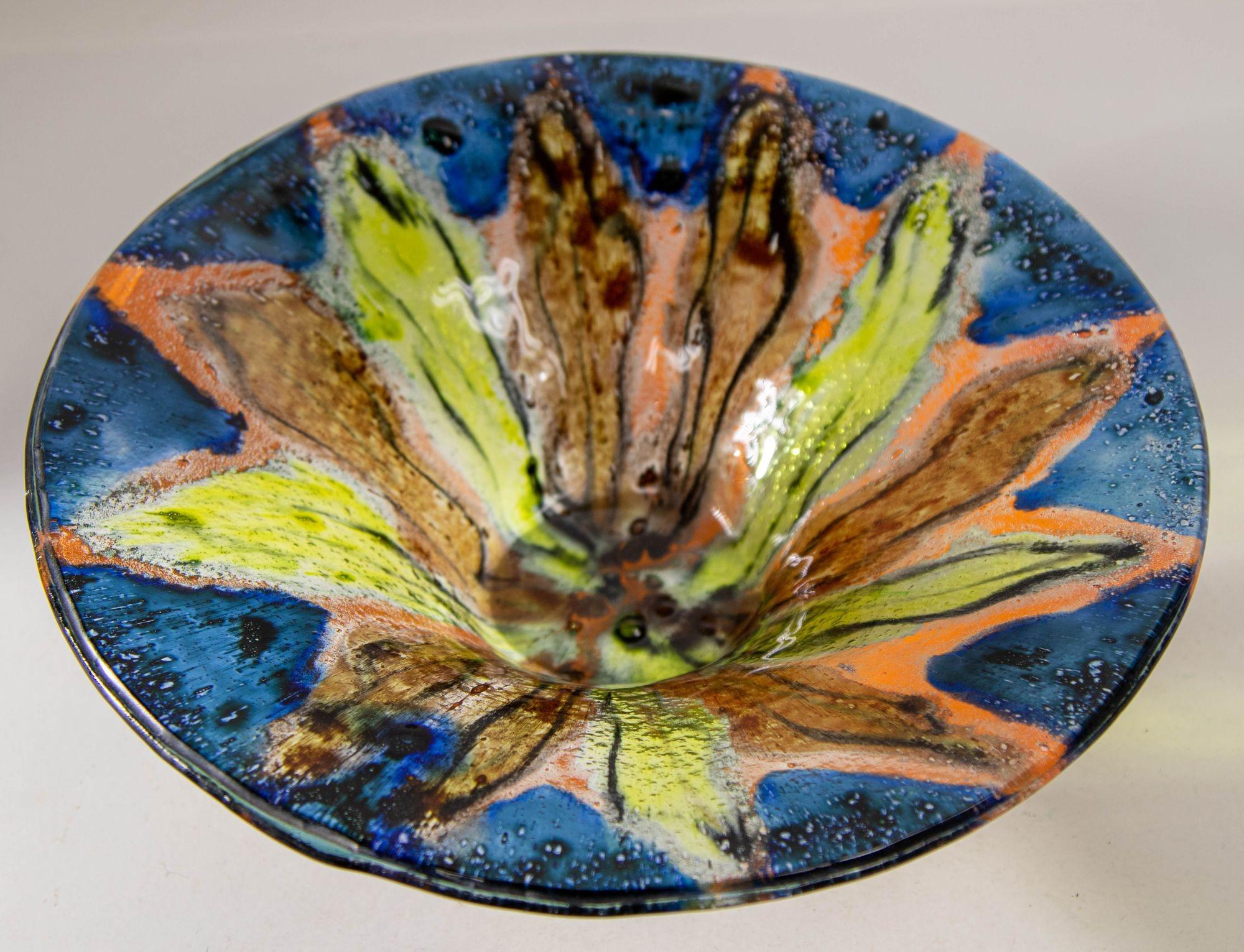 Modernist Abstract Colorful Art Glass Sunburst Bowl For Sale 12