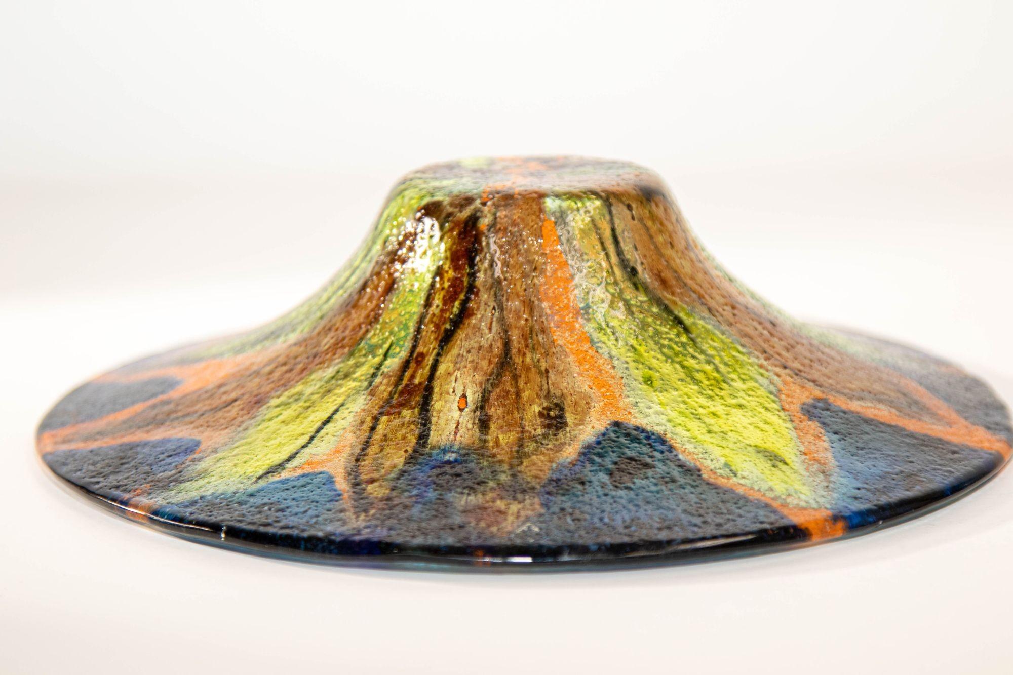 Mid-Century Modern Modernist Abstract Colorful Art Glass Sunburst Bowl For Sale