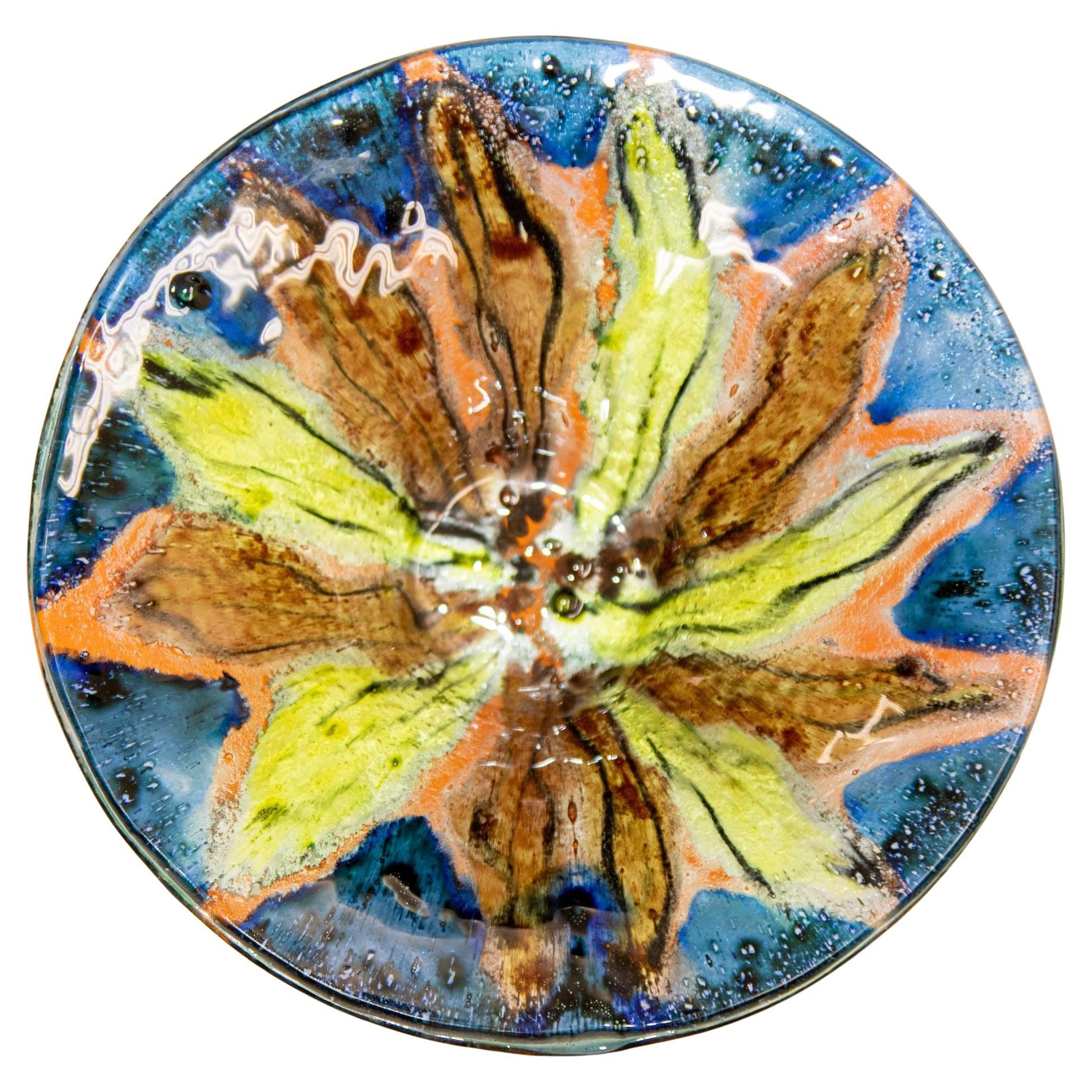Modernist Abstract Colorful Art Glass Sunburst Bowl For Sale