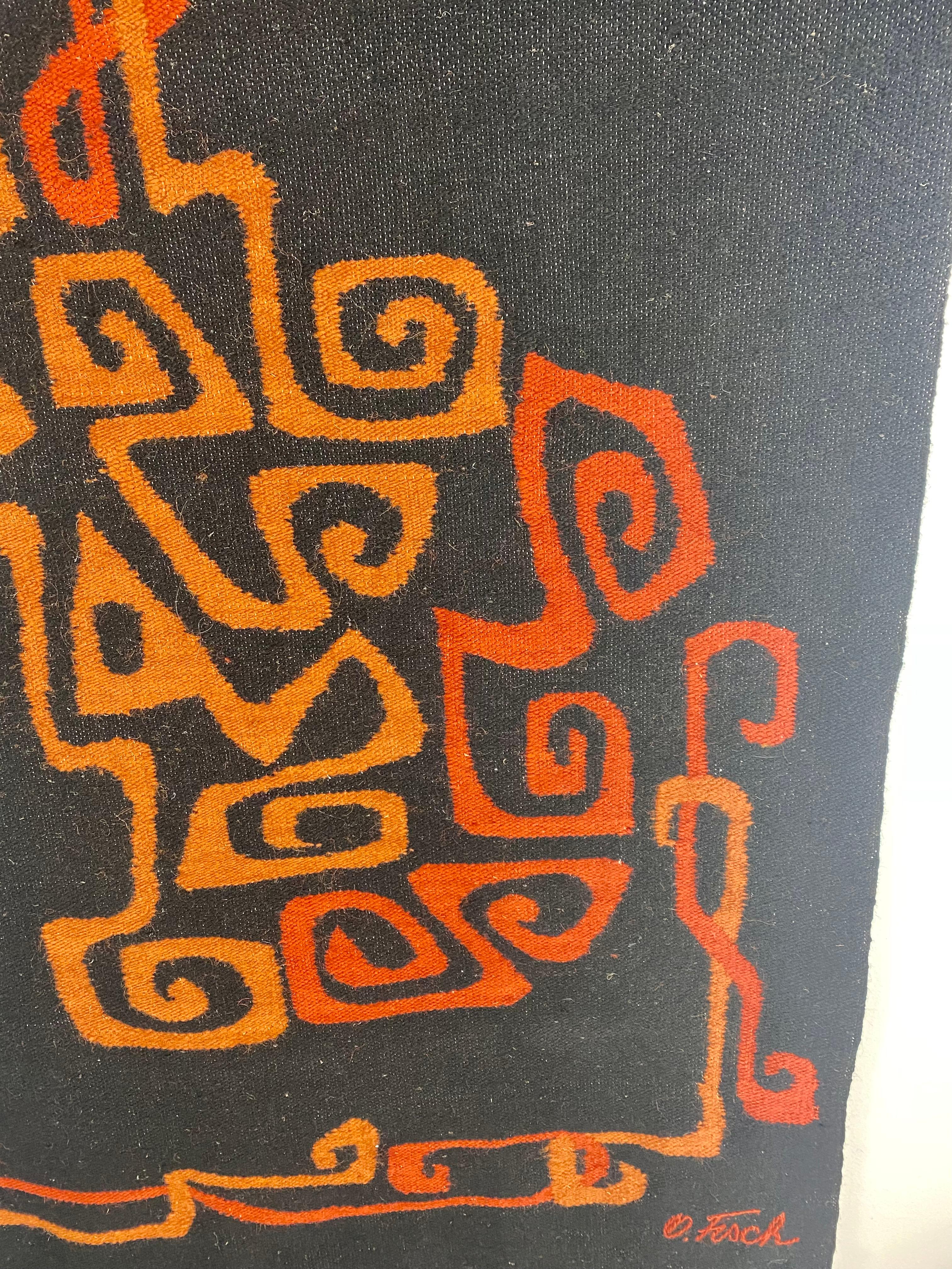 Tapiz ecuatoriano abstracto modernista / Tapiz de pared diseñado por Olga Fisch en venta 1