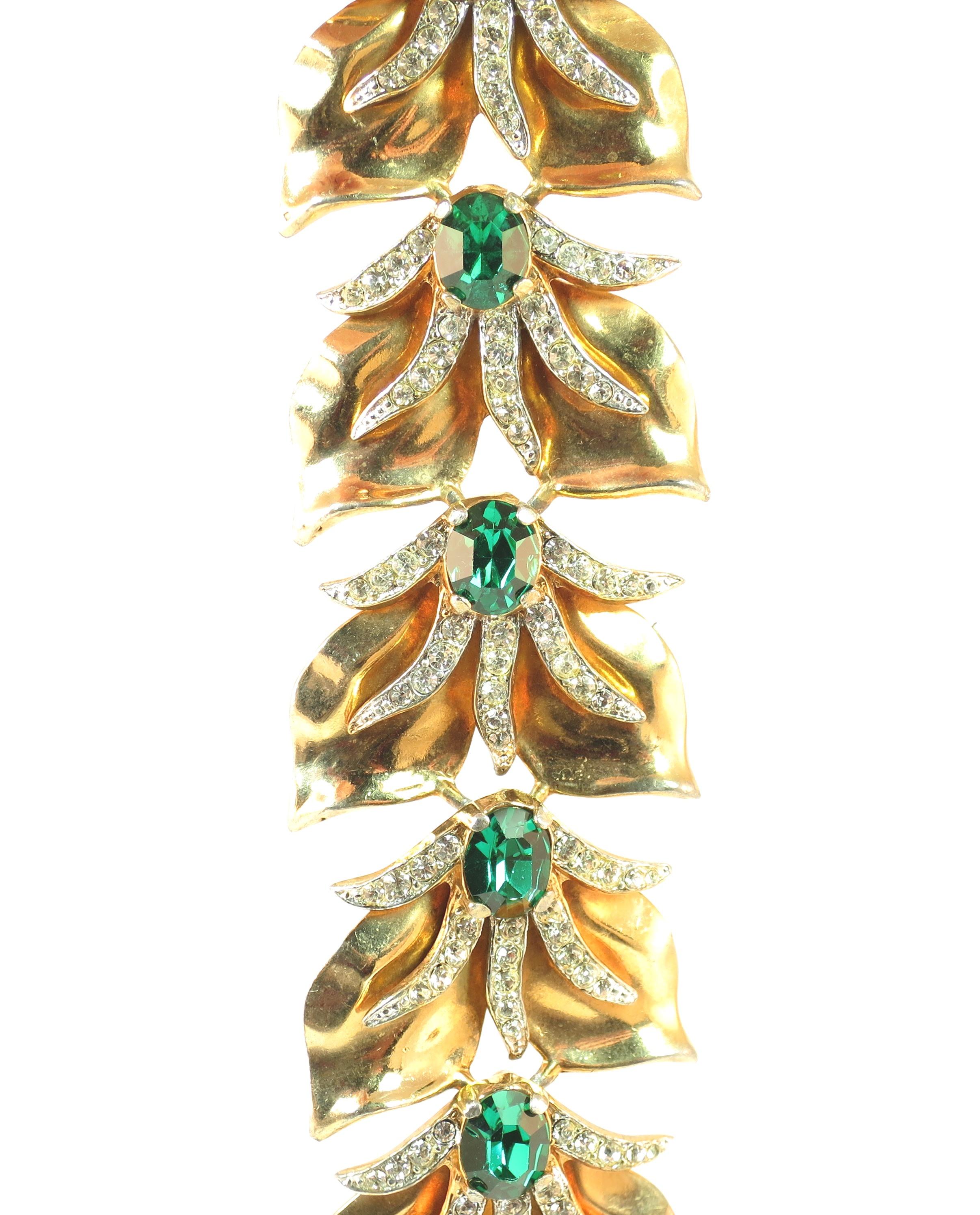Modernist Abstract Emerald Crystal Linked Bracelet, 1940s For Sale 6