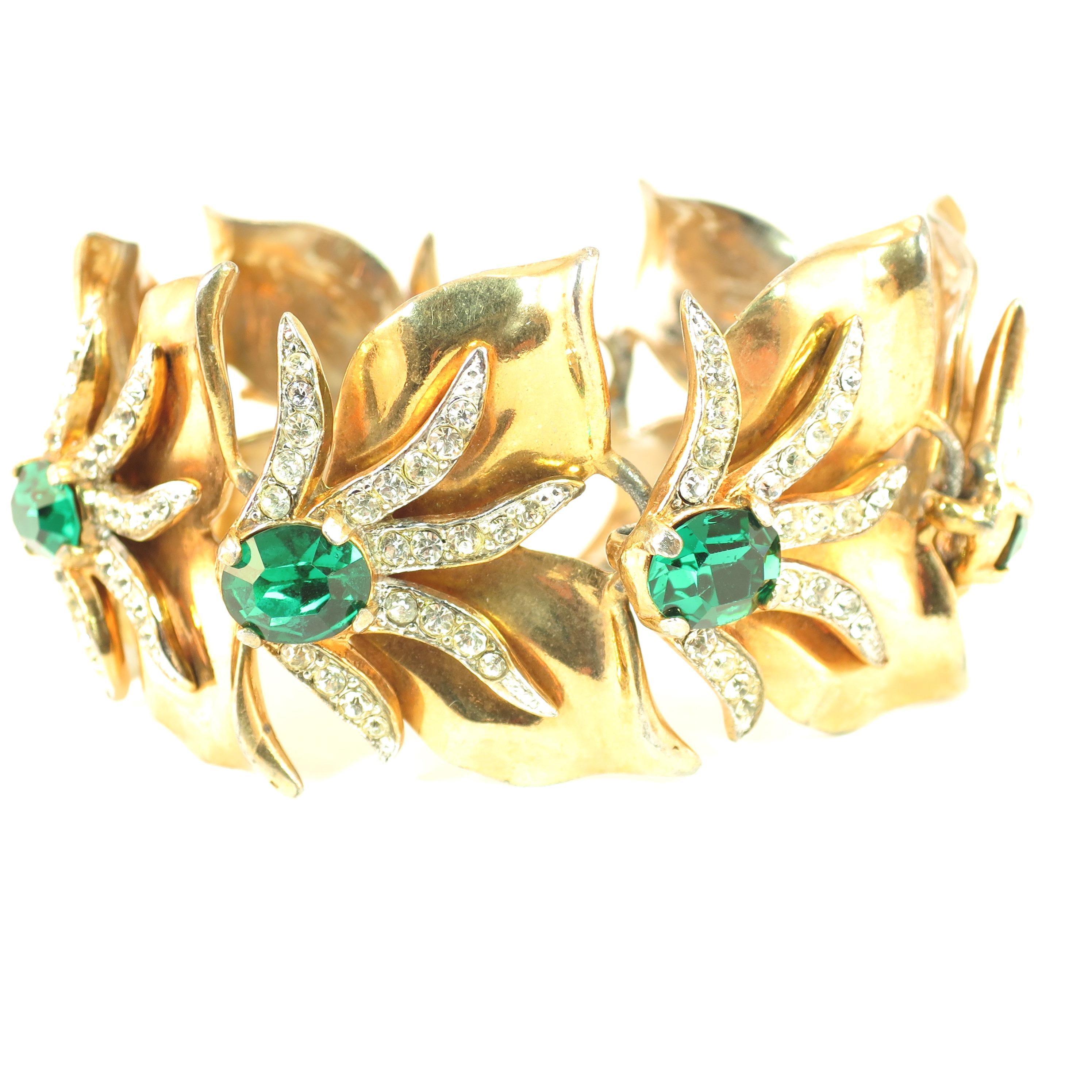 Modernist Abstract Emerald Crystal Linked Bracelet, 1940s For Sale 9