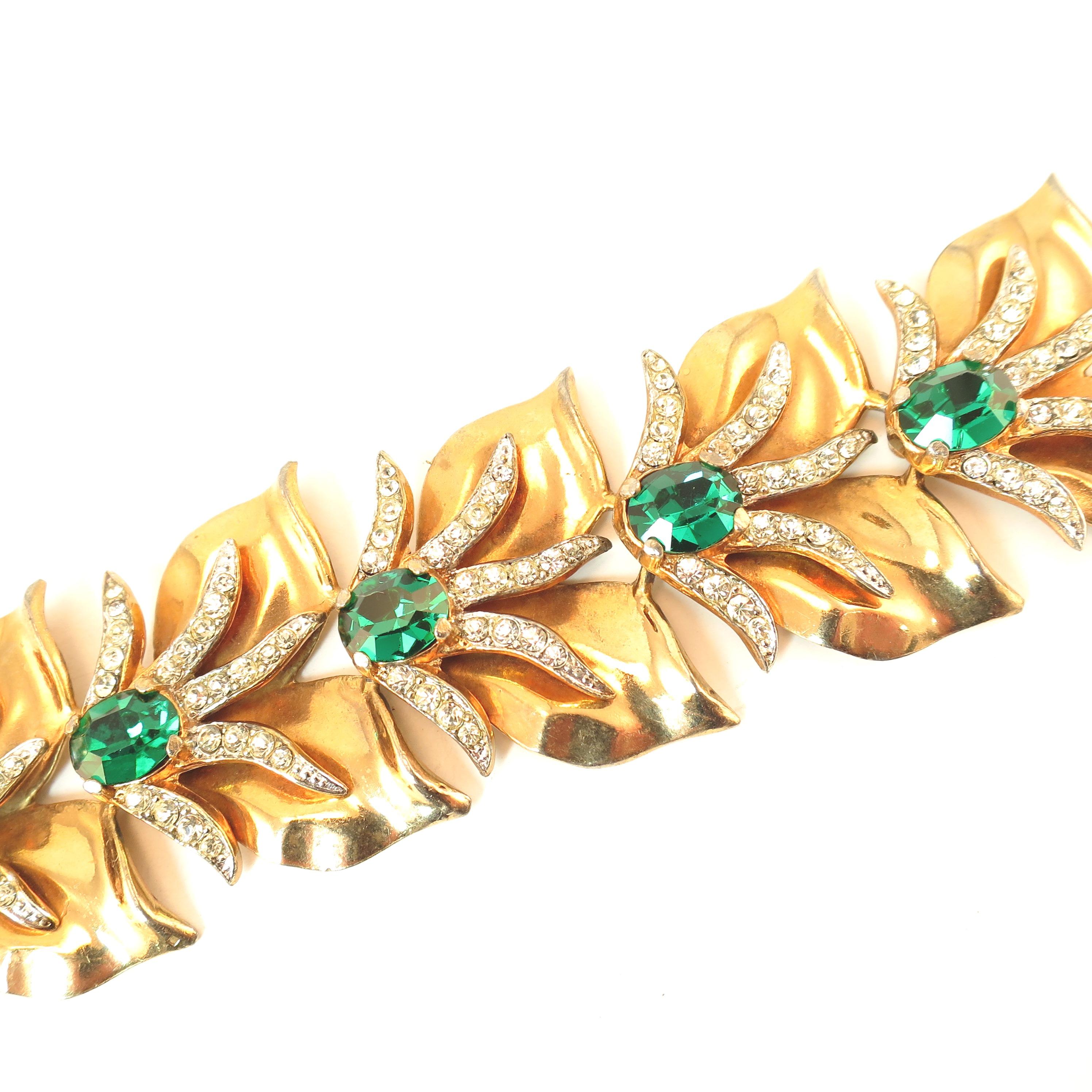 Modernist Abstract Emerald Crystal Linked Bracelet, 1940s For Sale 3