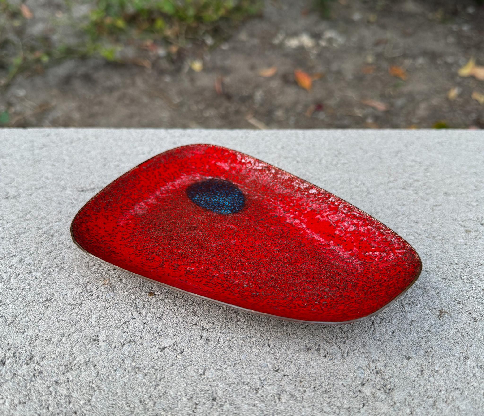 Hand-Painted Modernist Abstract Enamel on Copper Tray, c.1960
