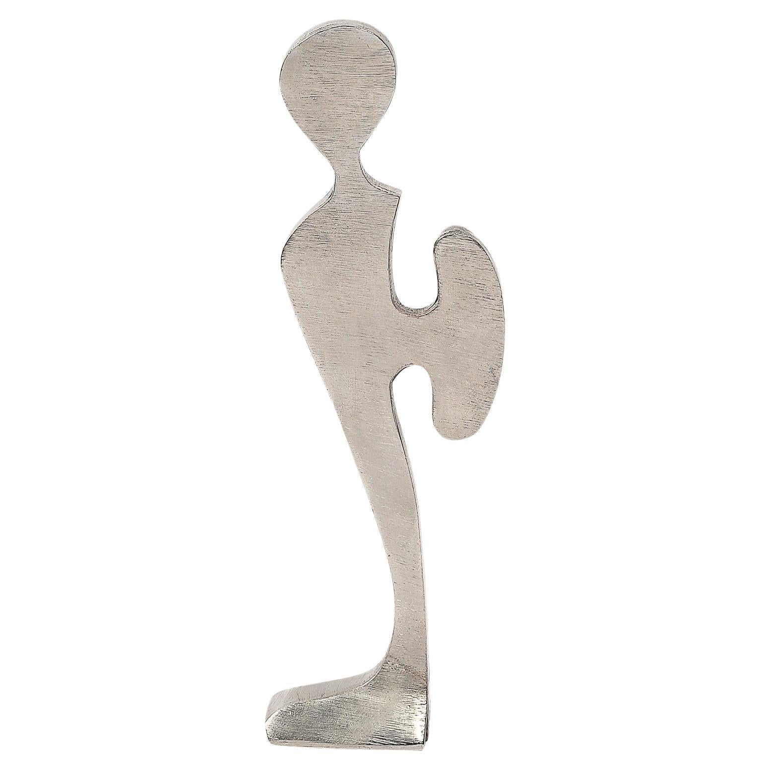 Modernist Abstract Figural Sculpture in Brushed Pewter Manner of Willi Gutmann