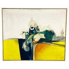Modernist Abstract Figurative Painting Signed WLJ, Circa 1970s