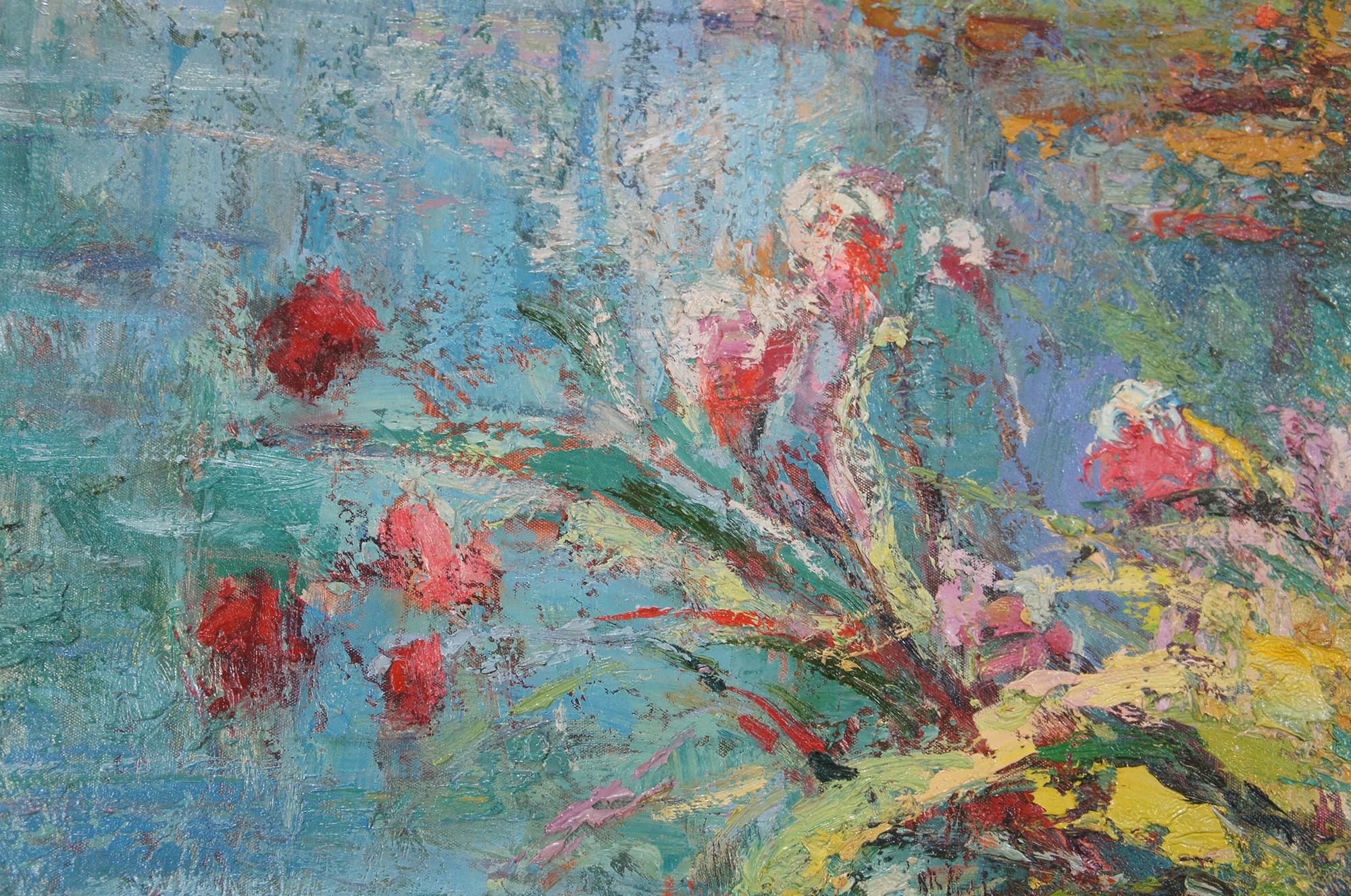 Modernist Abstract Floral Landscape Painting Signed Oil Canvas Impressionism 5