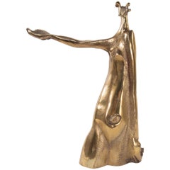 Modernist Abstract Golden Bronze Female Sculpture