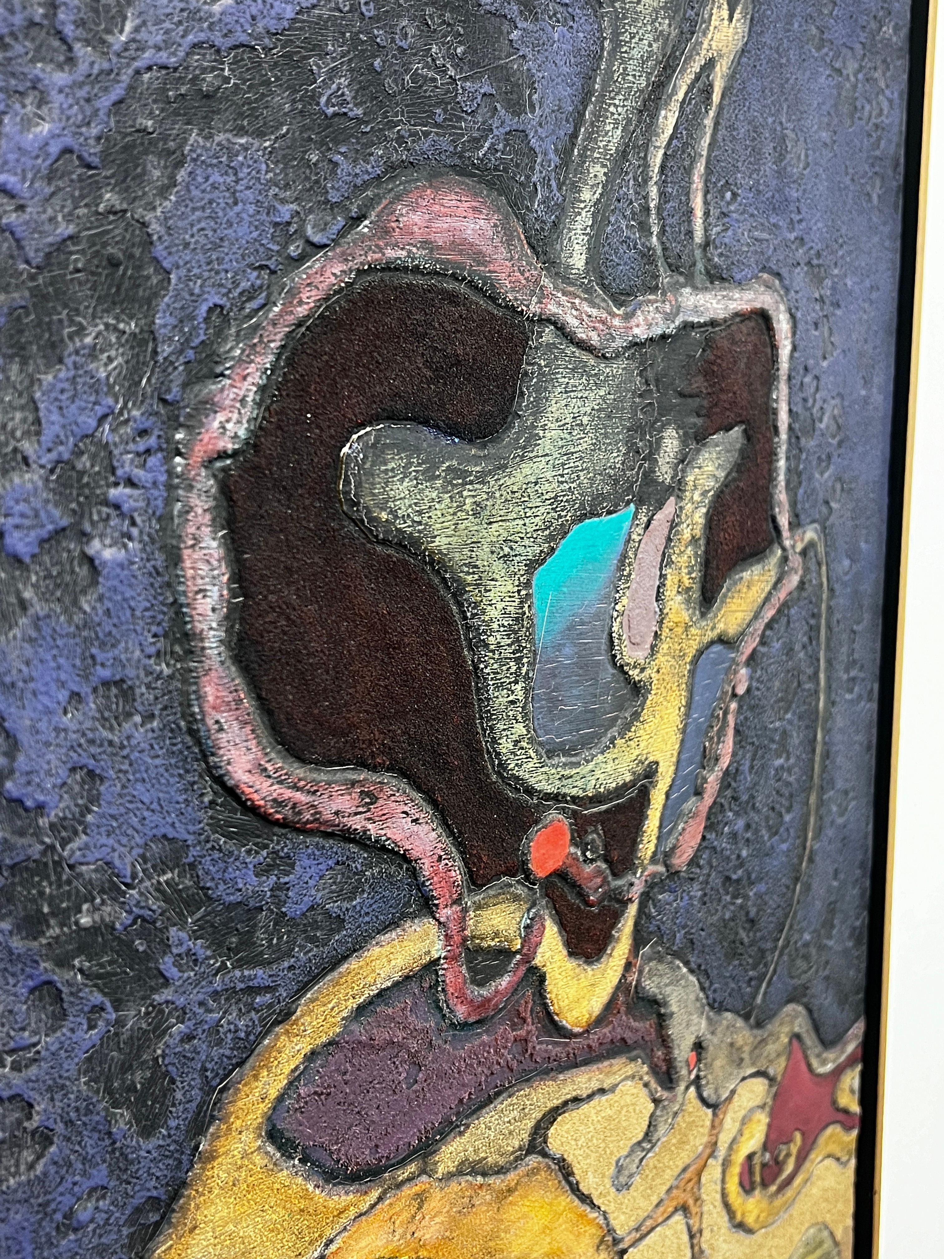 Mid-Century moderno Pittura astratta modernista dai toni Jewell firmata A.L. Schultz, circa anni '60