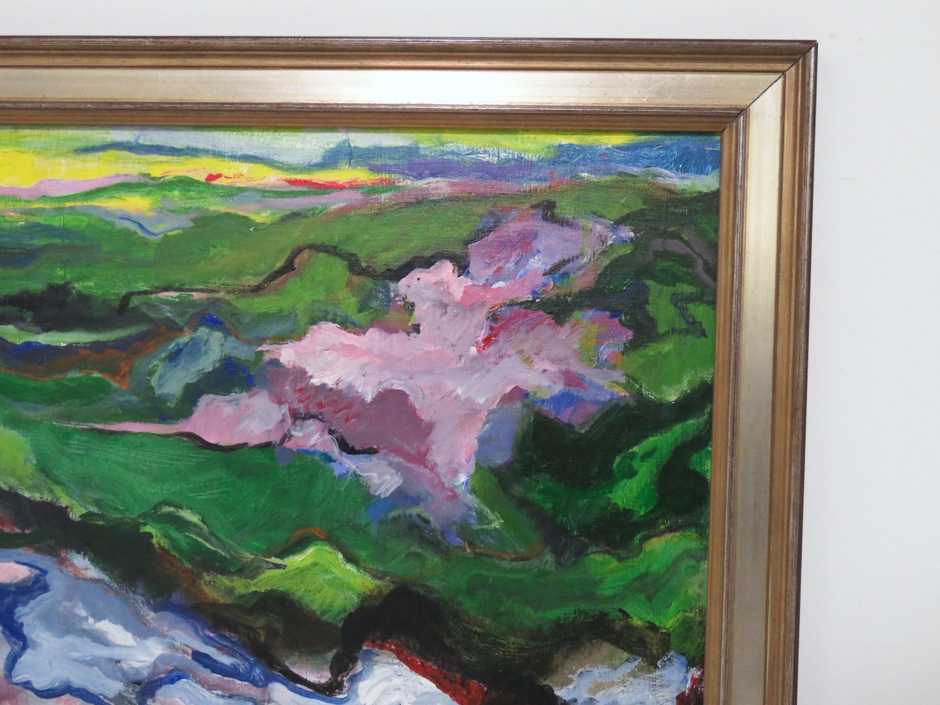 Mid-Century Modern Modernist Abstract Landscape in the Fauvist Style, Signed and Dated 1974