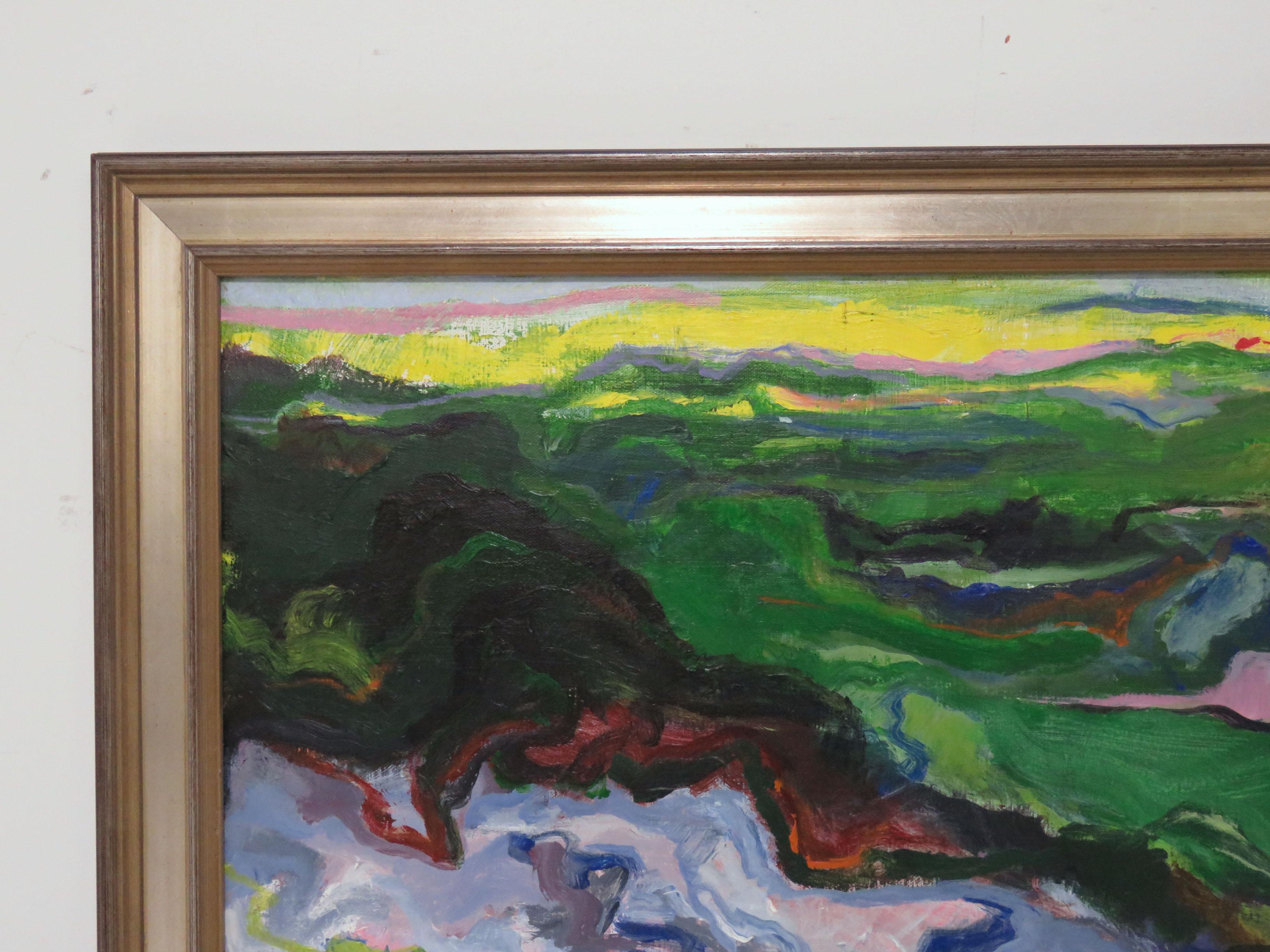 North American Modernist Abstract Landscape in the Fauvist Style, Signed and Dated 1974