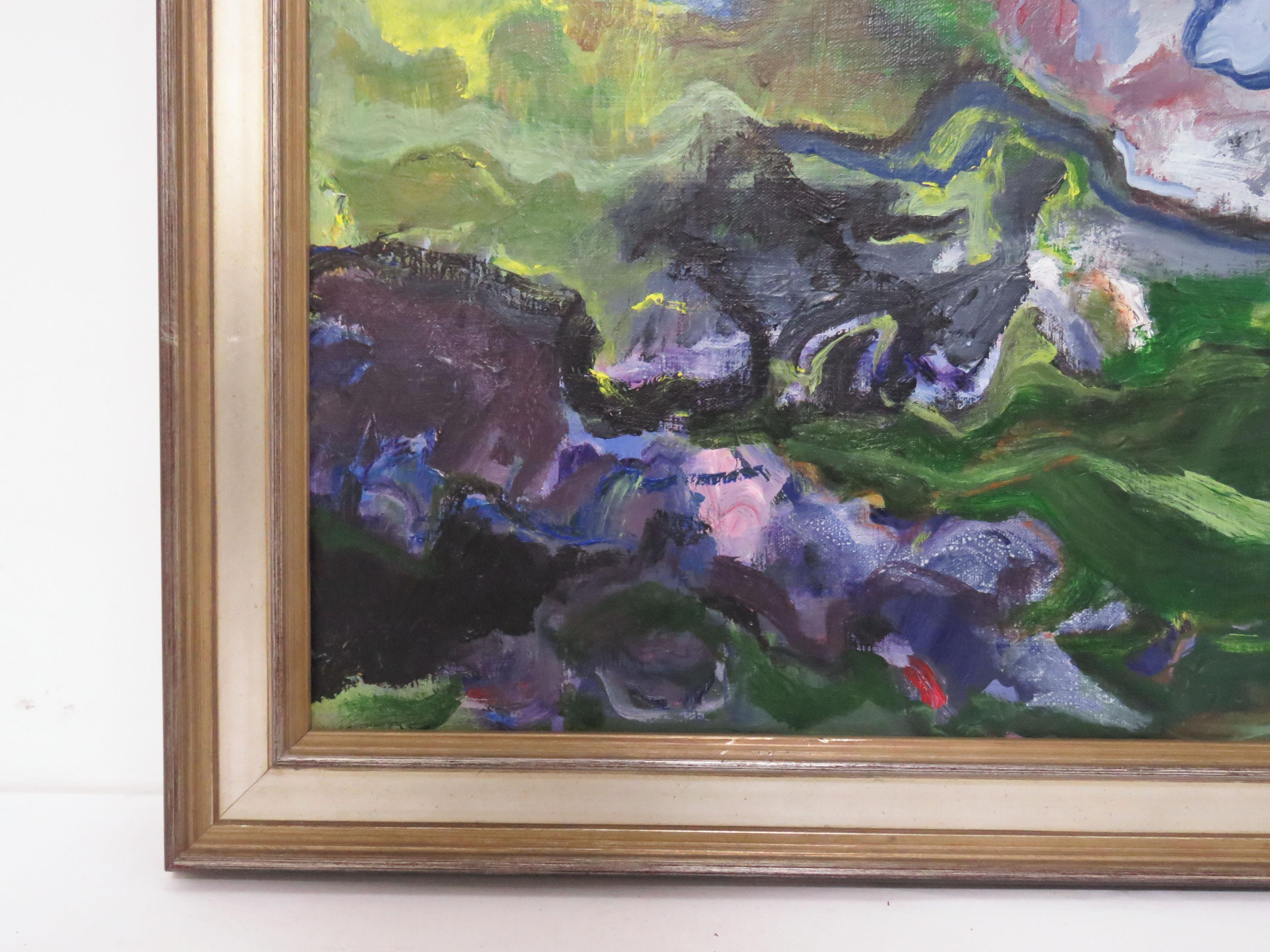 Modernist Abstract Landscape in the Fauvist Style, Signed and Dated 1974 In Good Condition In Peabody, MA