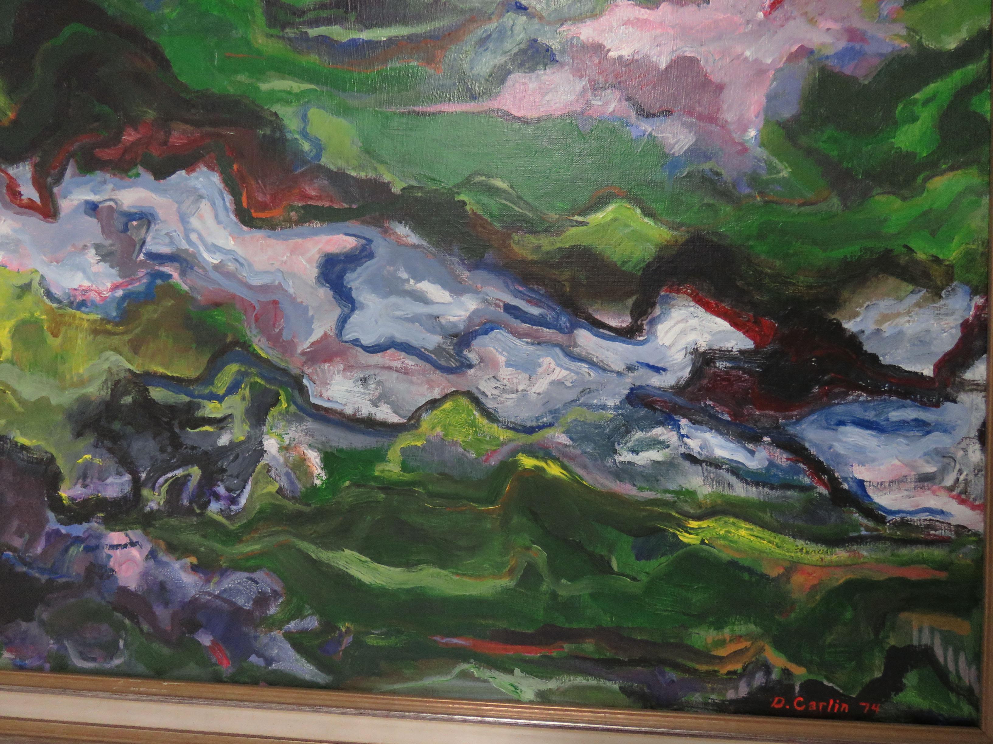 Modernist Abstract Landscape in the Fauvist Style, Signed and Dated 1974 1