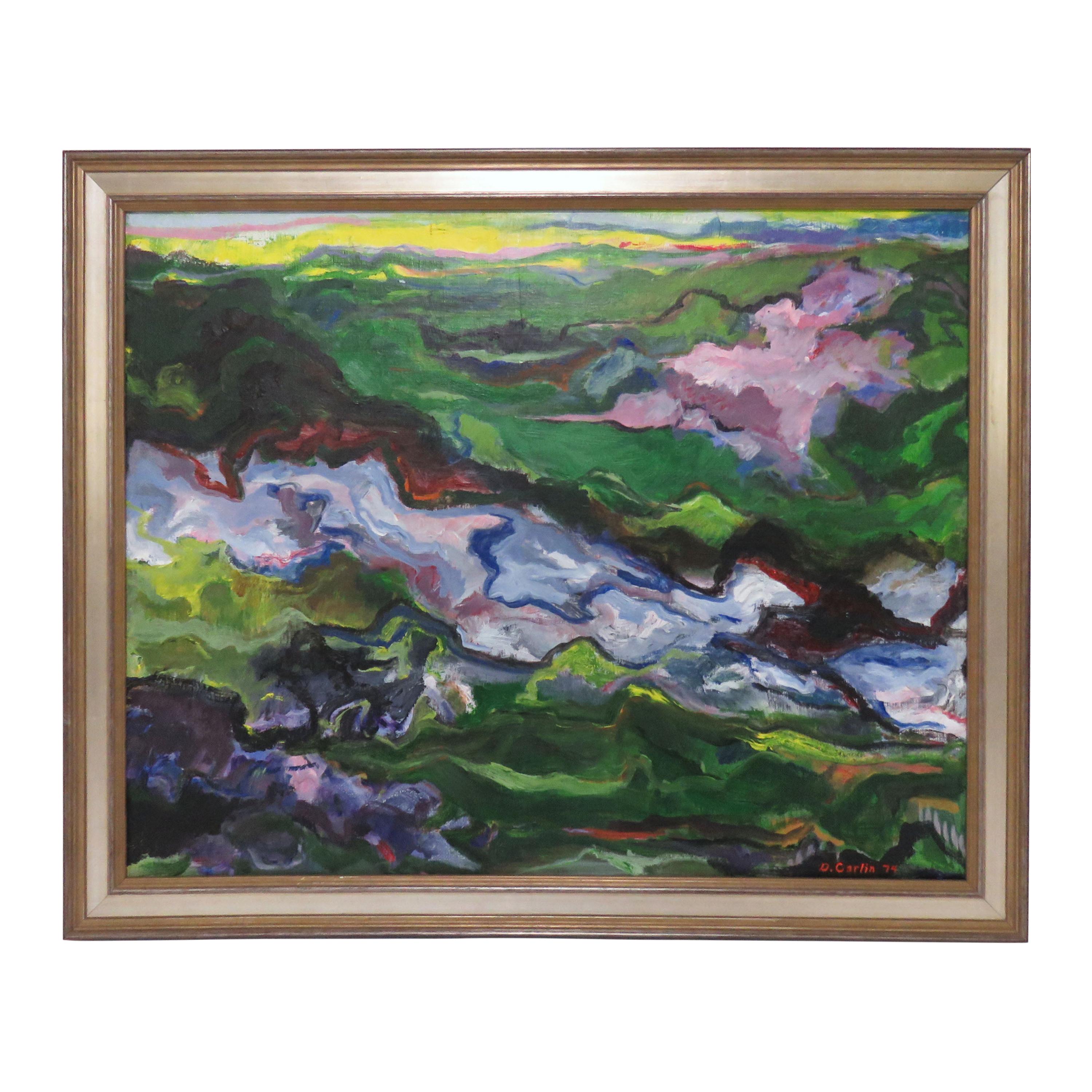 Modernist Abstract Landscape in the Fauvist Style, Signed and Dated 1974