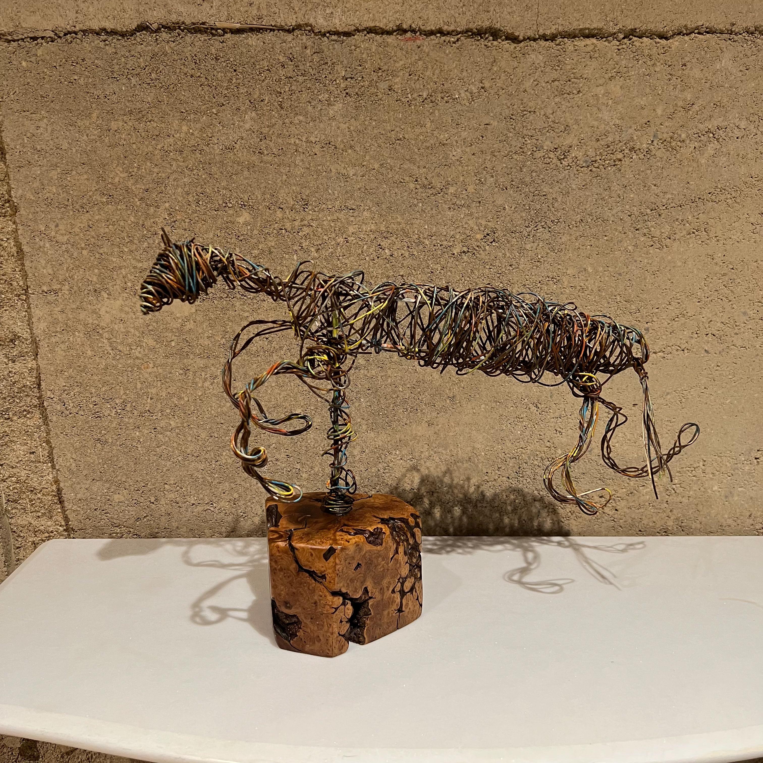 Modernist Abstract Metal Art Colored Wire Horse Sculpture on Exotic Wood Base For Sale 5