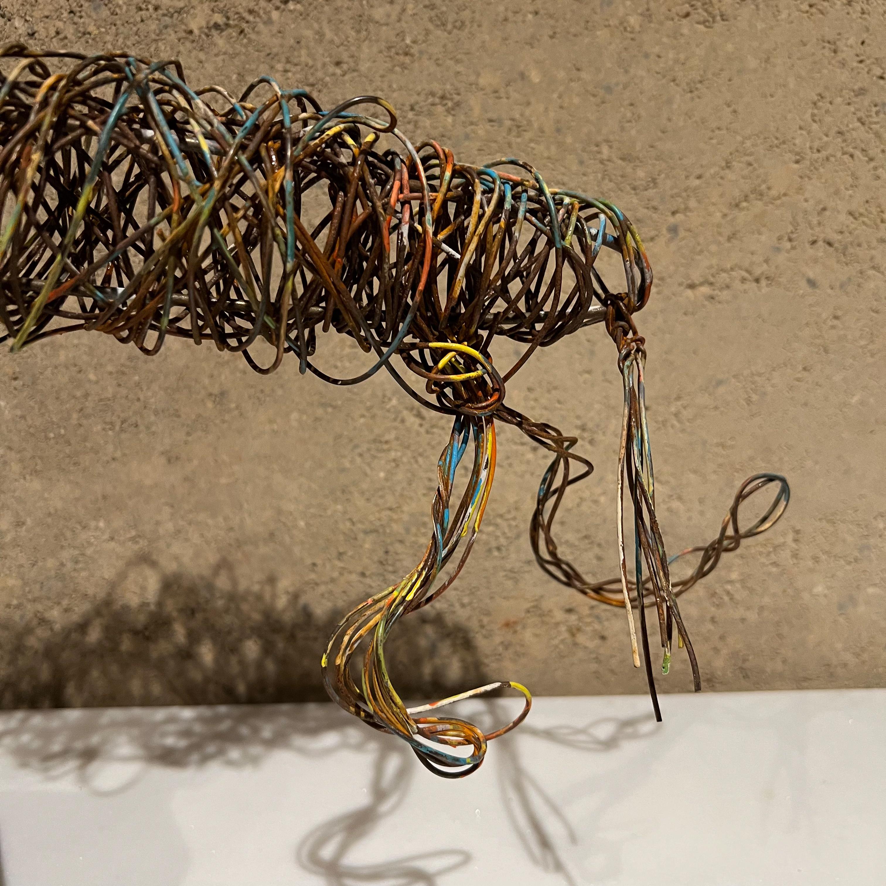 Modernist Abstract Metal Art Colored Wire Horse Sculpture on Exotic Wood Base For Sale 2